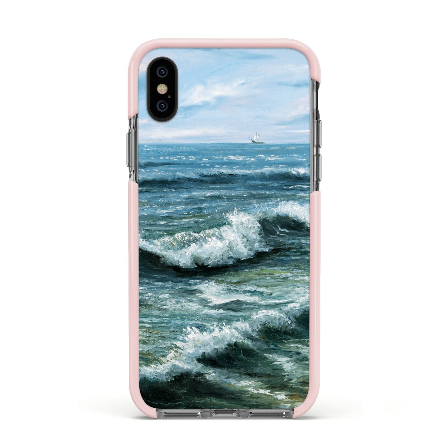 Ocean Brush Stroke Apple iPhone Xs Impact Case Pink Edge on Black Phone