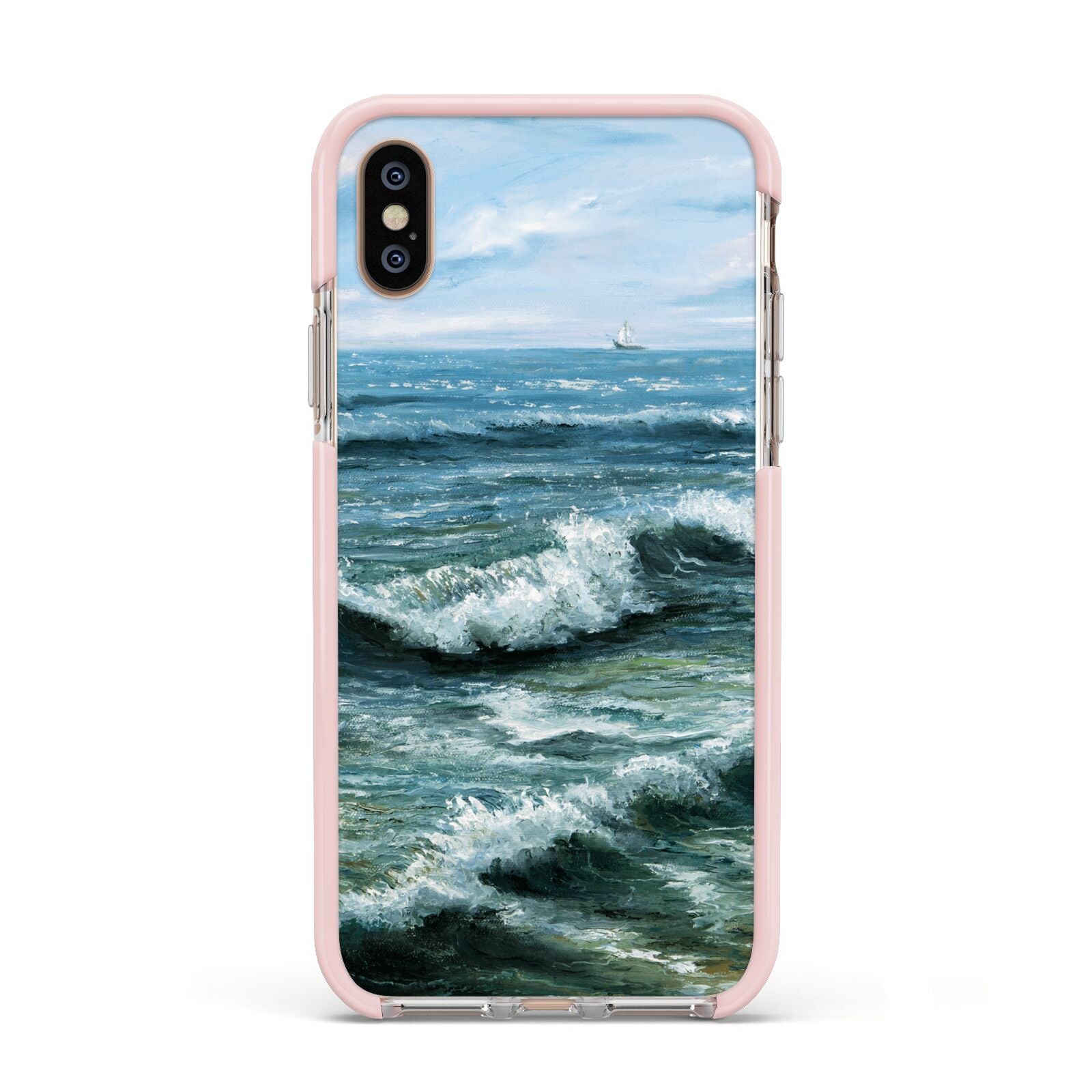 Ocean Brush Stroke Apple iPhone Xs Impact Case Pink Edge on Gold Phone