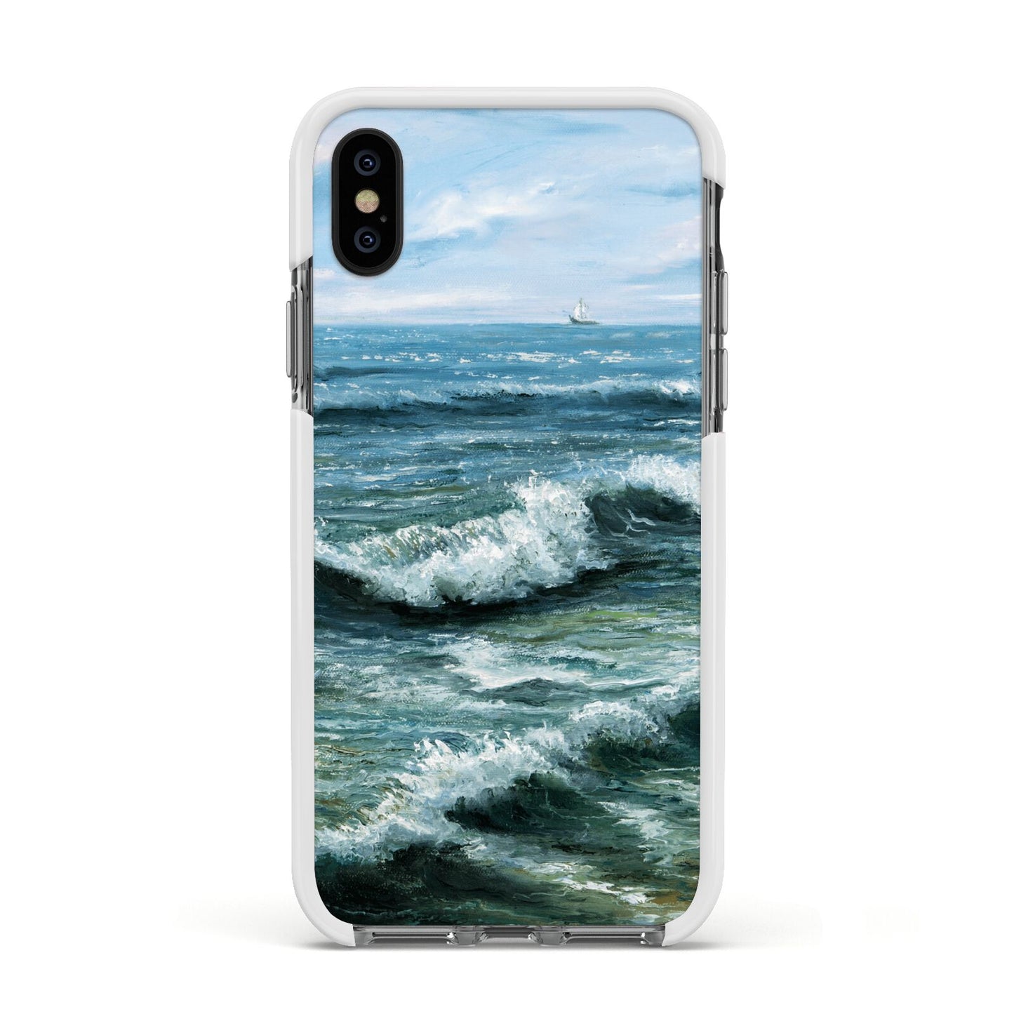 Ocean Brush Stroke Apple iPhone Xs Impact Case White Edge on Black Phone