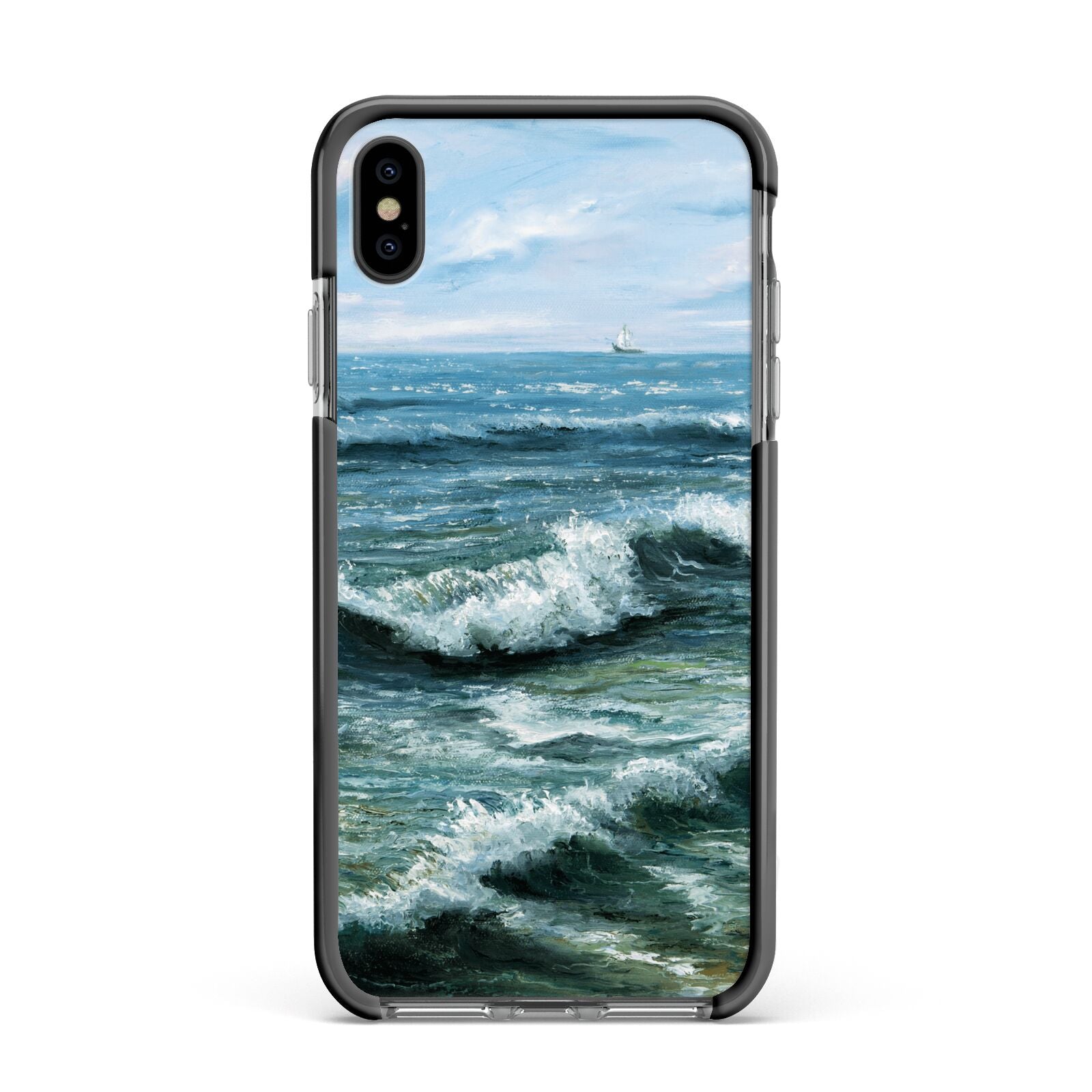 Ocean Brush Stroke Apple iPhone Xs Max Impact Case Black Edge on Black Phone