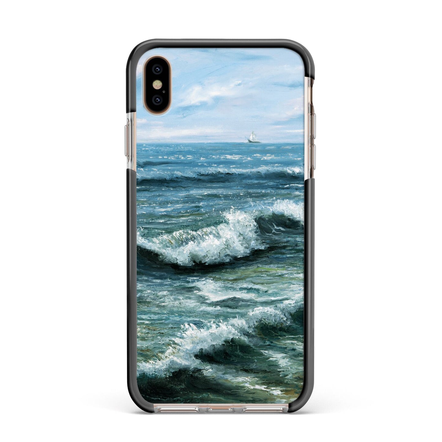 Ocean Brush Stroke Apple iPhone Xs Max Impact Case Black Edge on Gold Phone