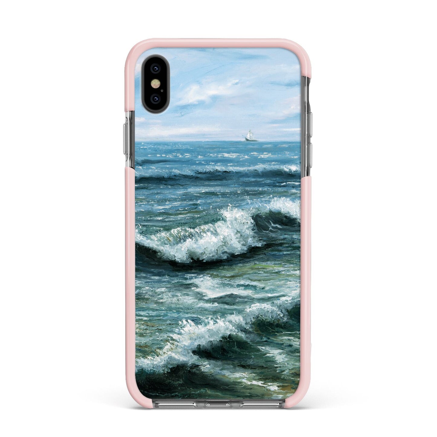 Ocean Brush Stroke Apple iPhone Xs Max Impact Case Pink Edge on Black Phone