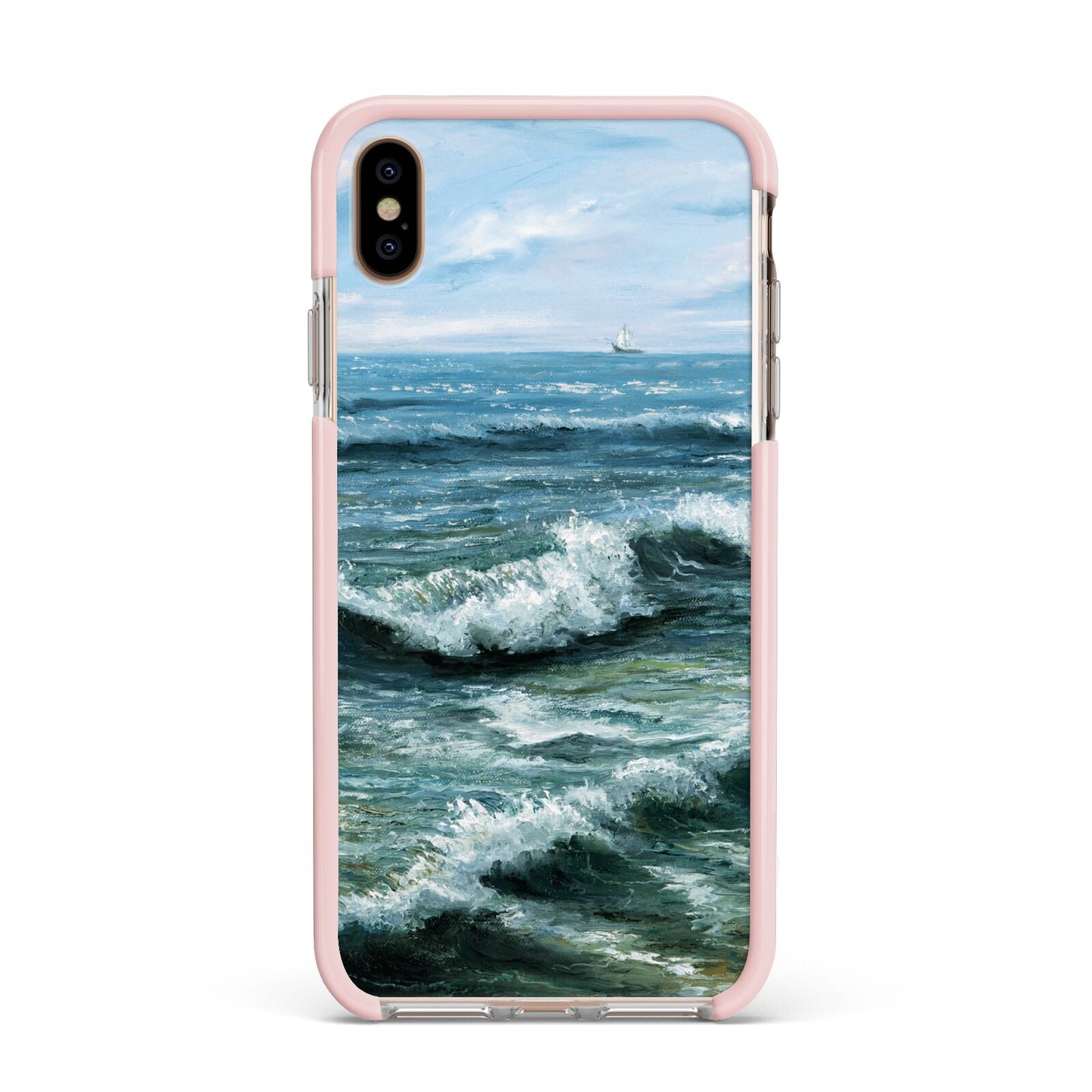 Ocean Brush Stroke Apple iPhone Xs Max Impact Case Pink Edge on Gold Phone