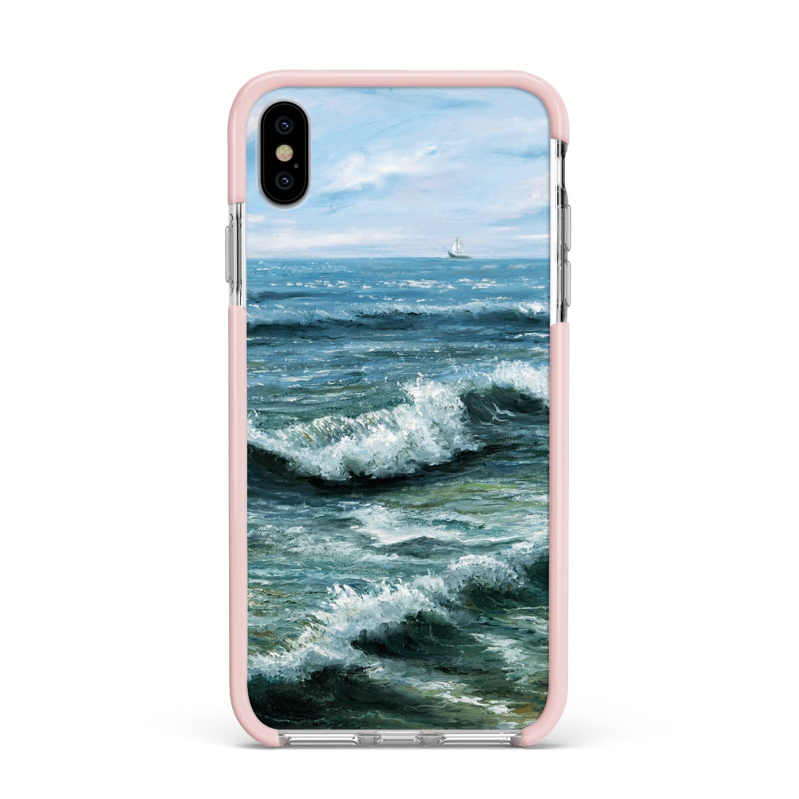 Ocean Brush Stroke Apple iPhone Xs Max Impact Case Pink Edge on Silver Phone