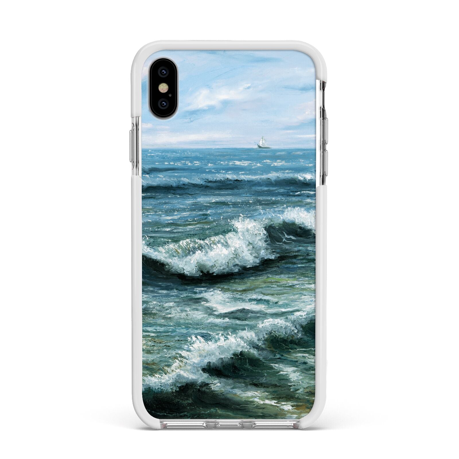 Ocean Brush Stroke Apple iPhone Xs Max Impact Case White Edge on Silver Phone