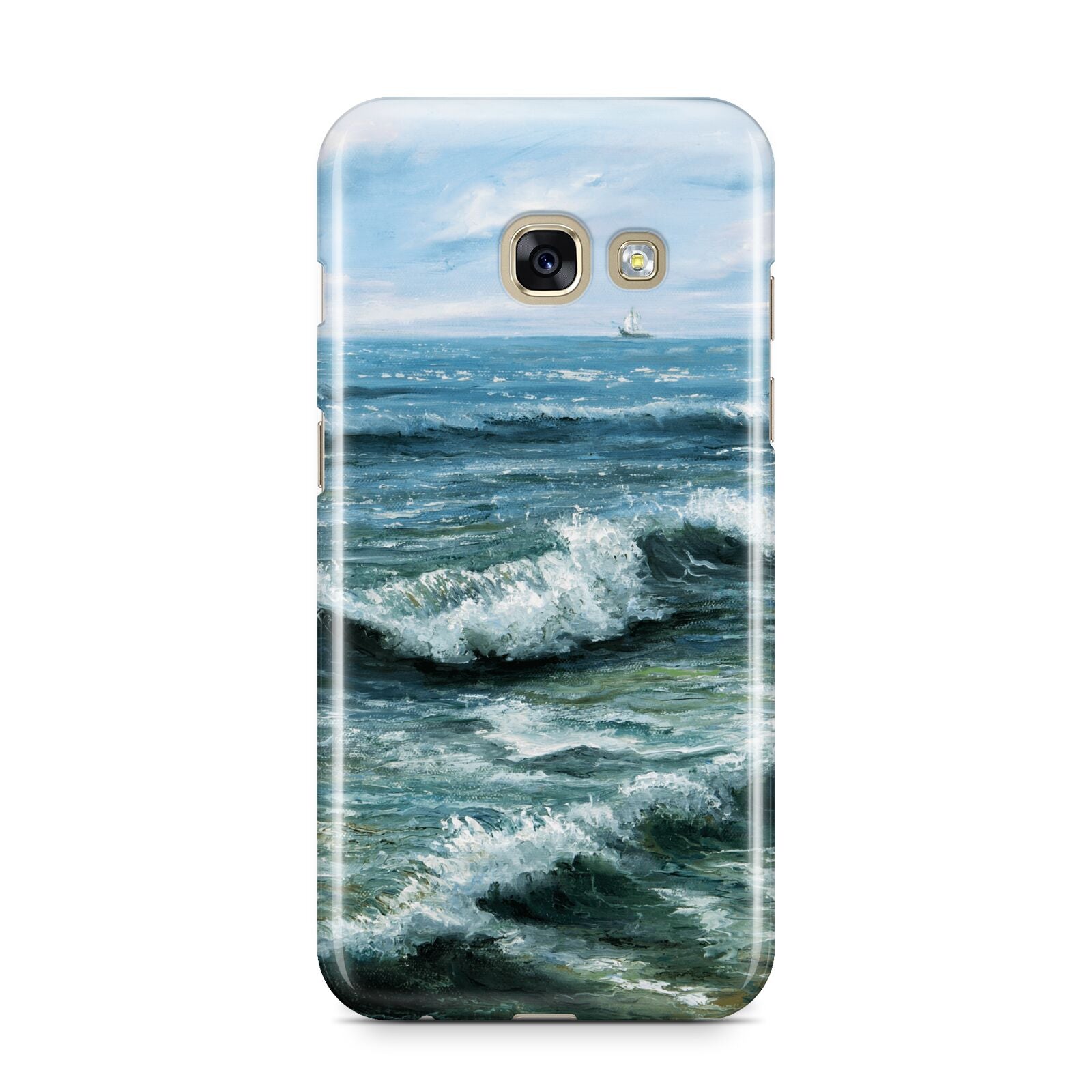 Ocean Brush Stroke Samsung Galaxy A3 2017 Case on gold phone