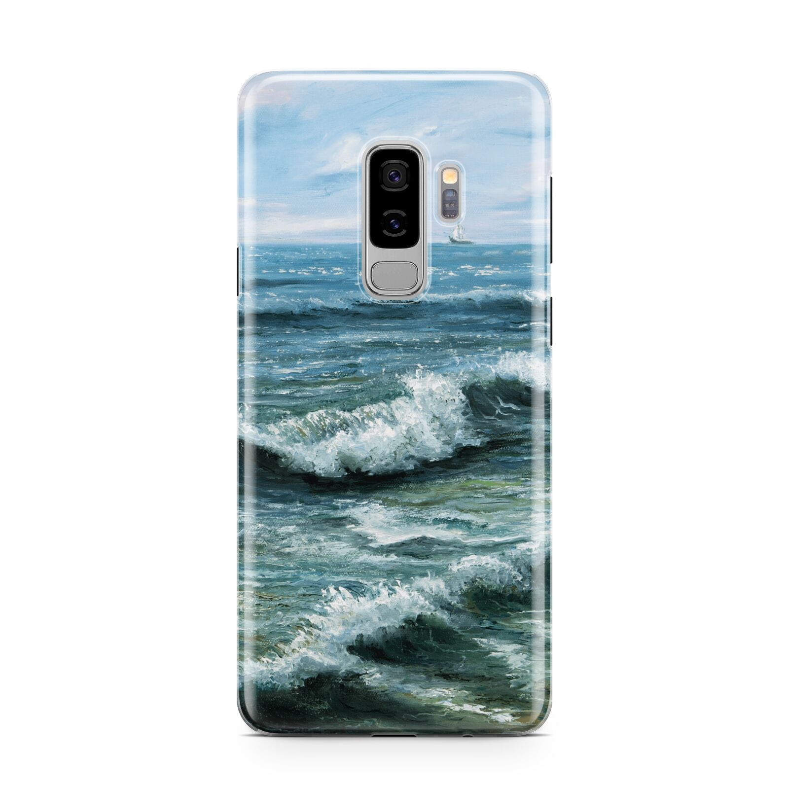 Ocean Brush Stroke Samsung Galaxy S9 Plus Case on Silver phone