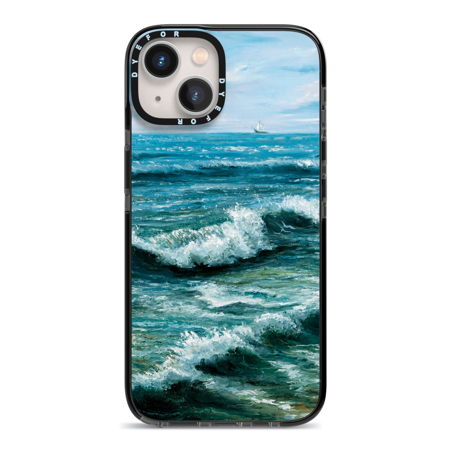 Ocean Brush Stroke iPhone 13 Black Impact Case on Silver phone