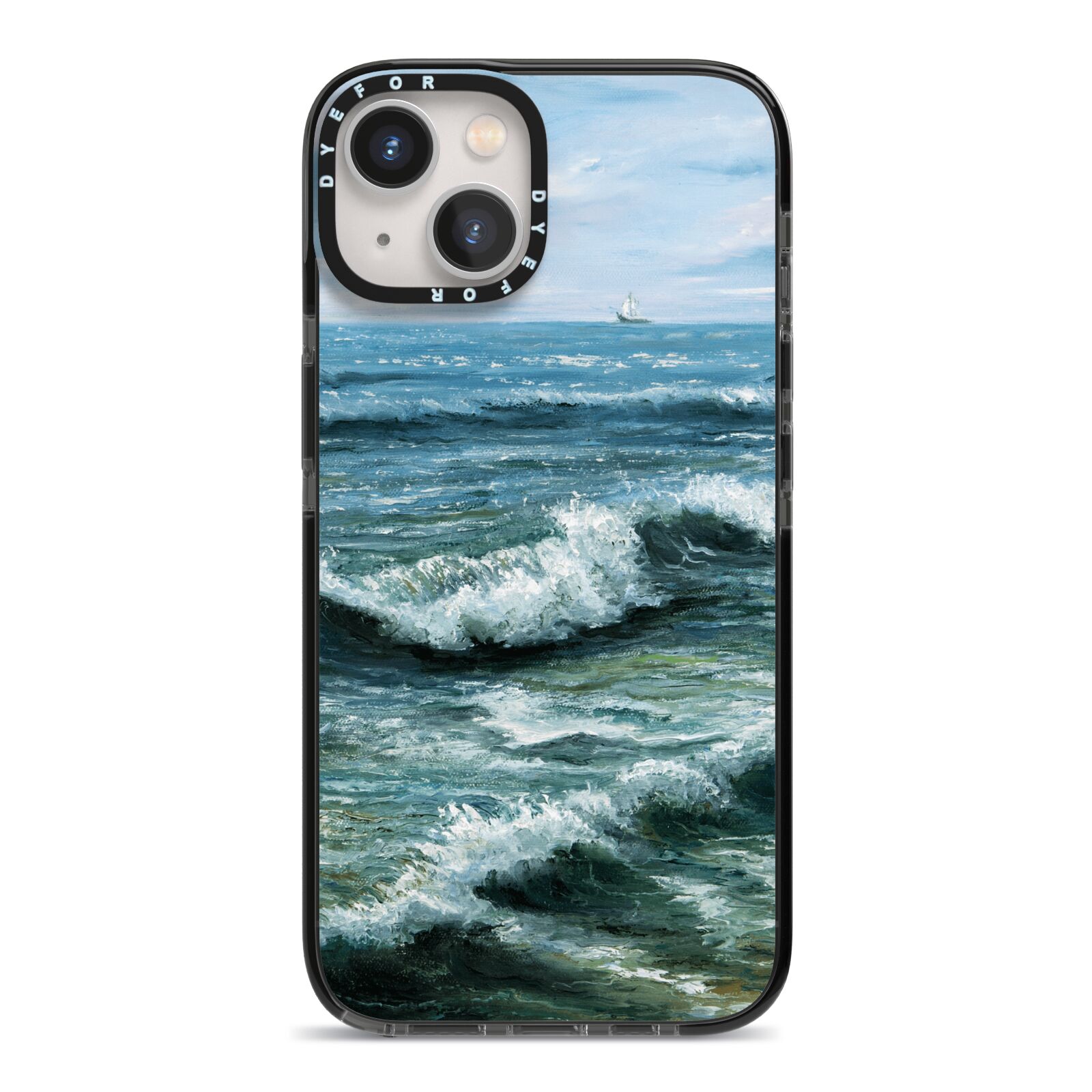 Ocean Brush Stroke iPhone 13 Black Impact Case on Silver phone