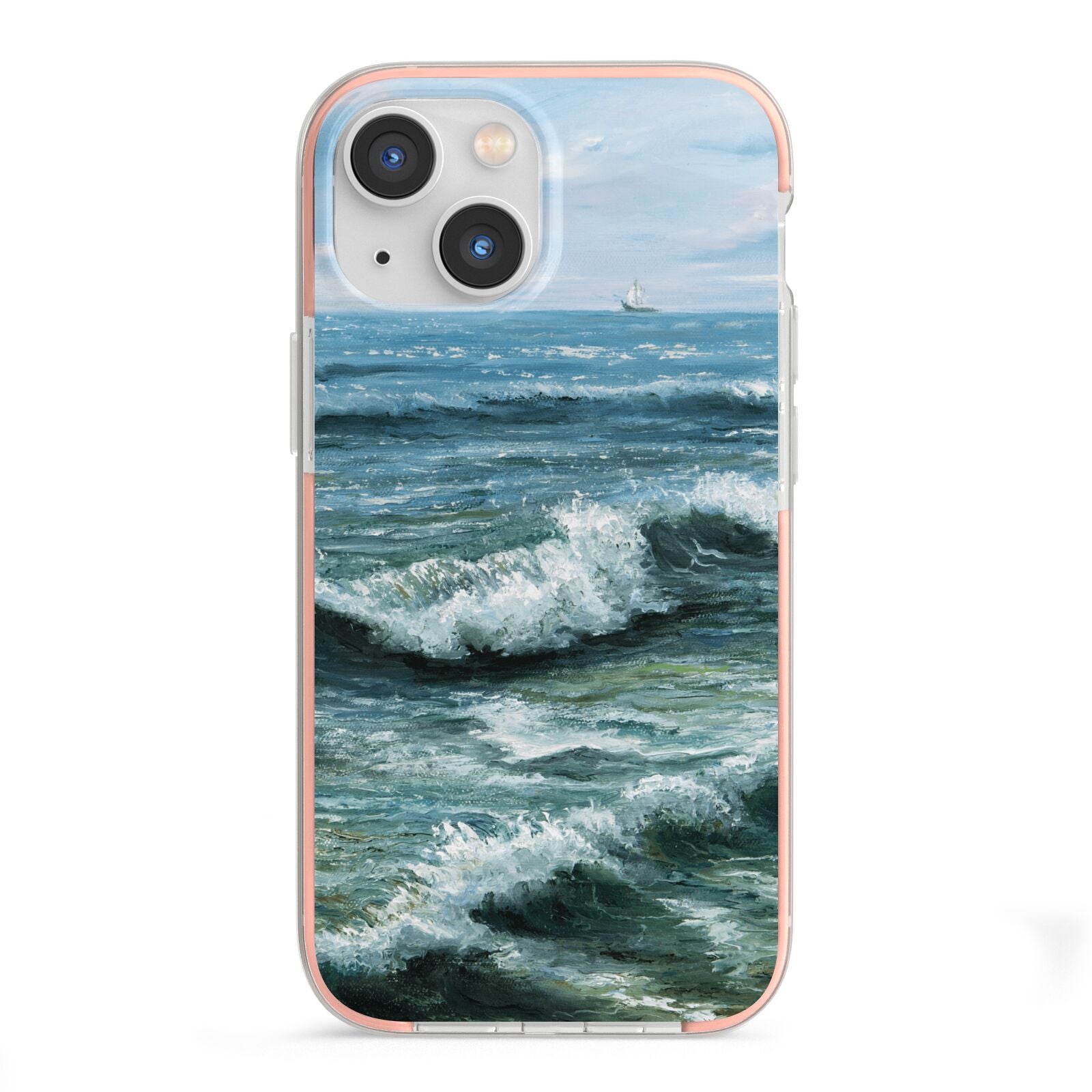 Ocean Brush Stroke iPhone 13 Mini TPU Impact Case with Pink Edges