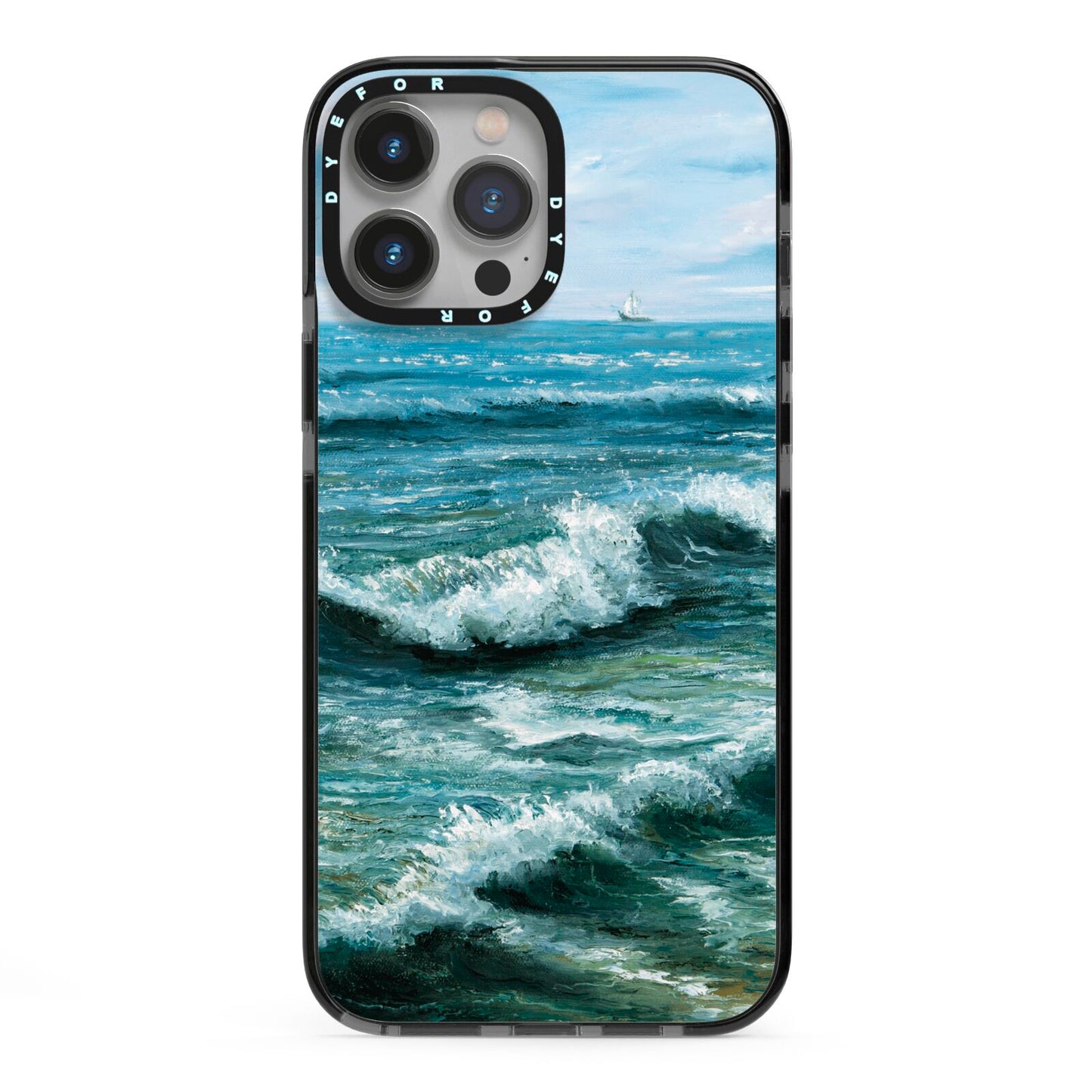 Ocean Brush Stroke iPhone 13 Pro Max Black Impact Case on Silver phone