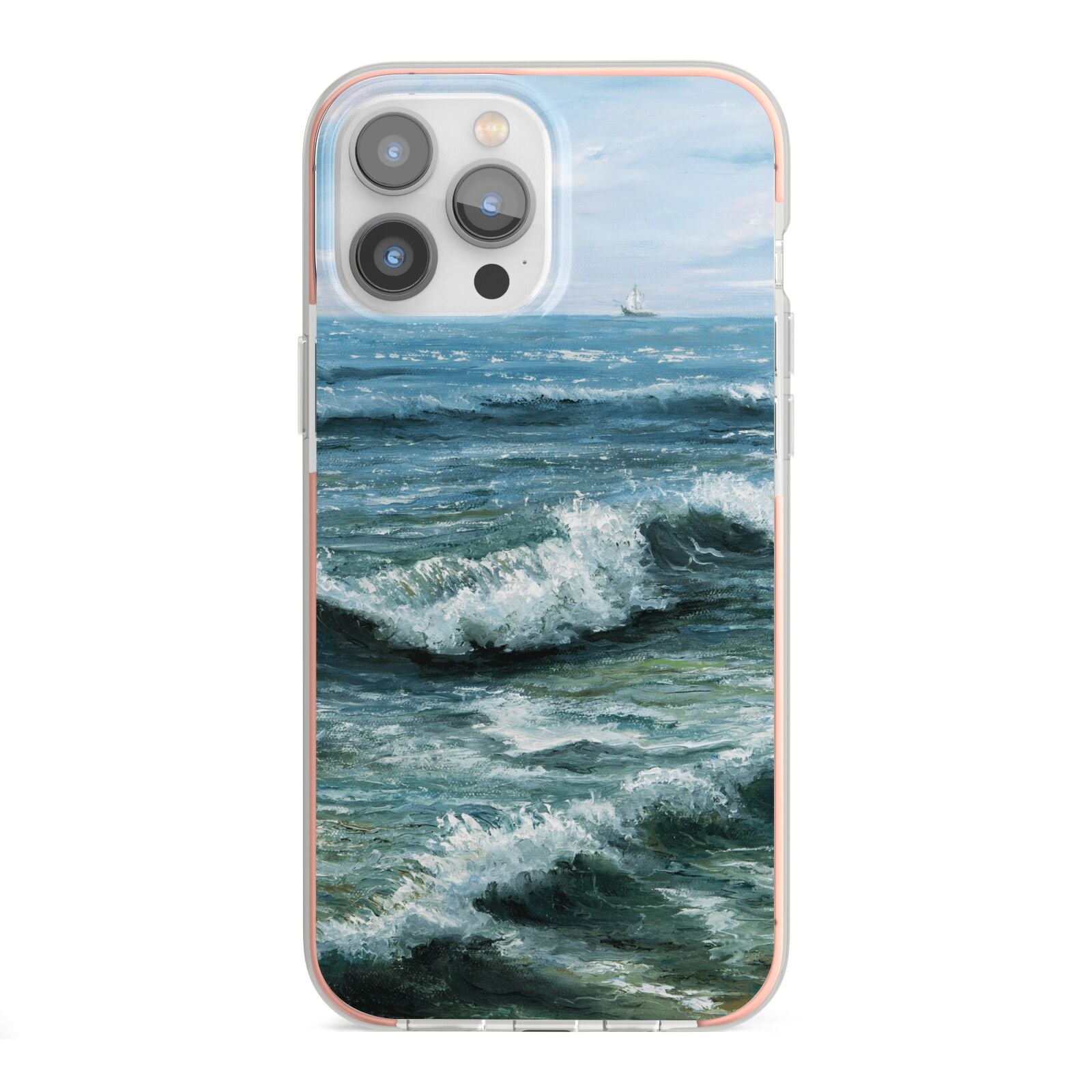 Ocean Brush Stroke iPhone 13 Pro Max TPU Impact Case with Pink Edges