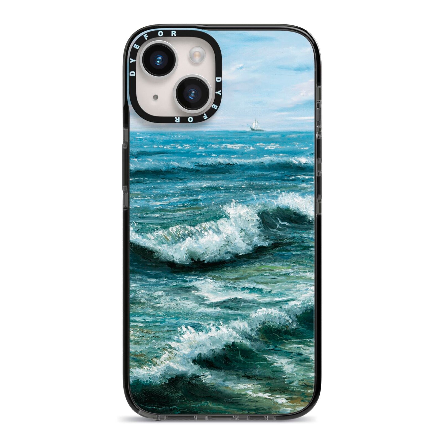 Ocean Brush Stroke iPhone 14 Black Impact Case on Silver phone