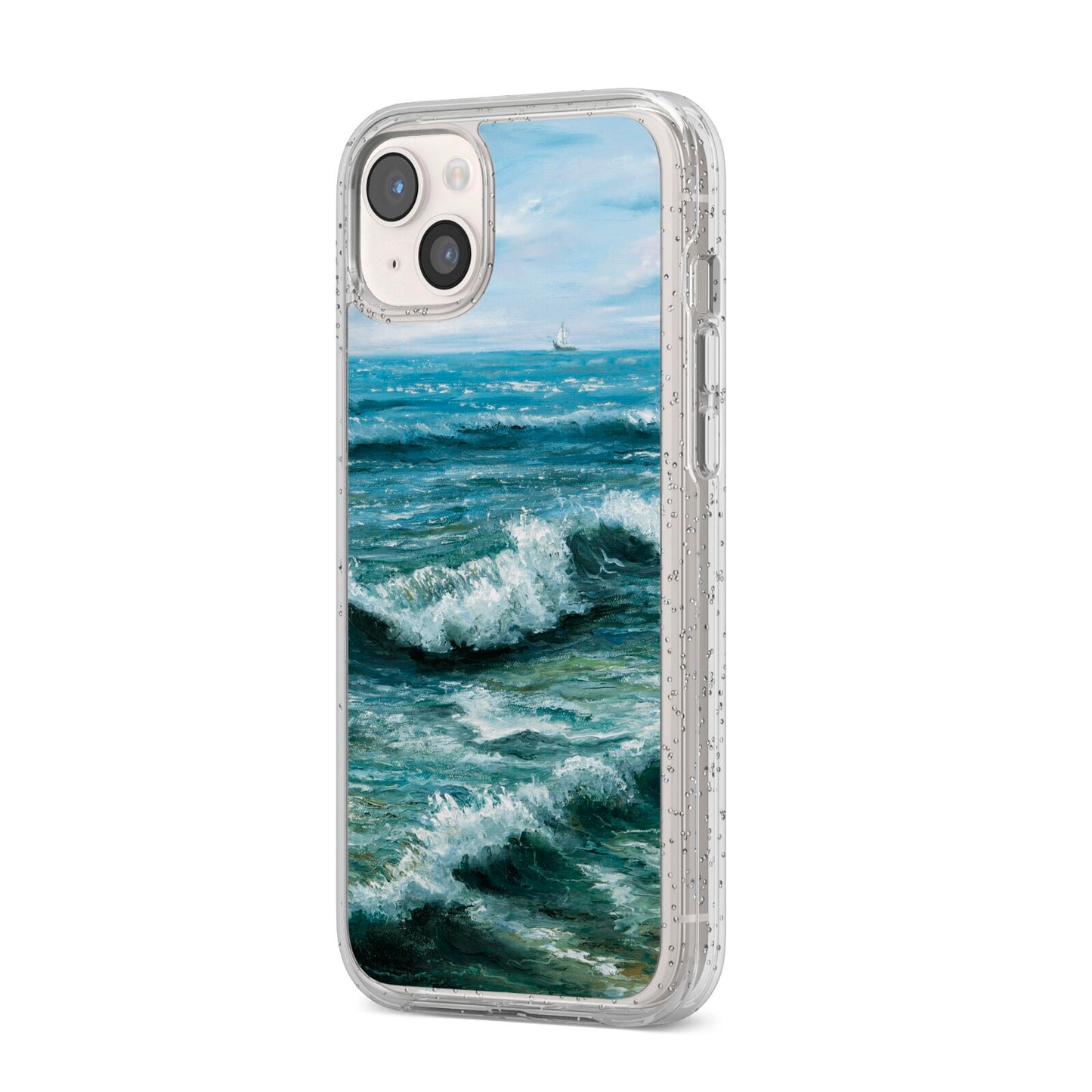 Ocean Brush Stroke iPhone 14 Plus Glitter Tough Case Starlight Angled Image