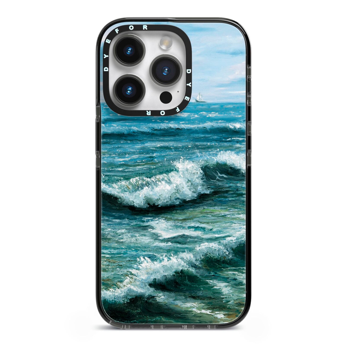 Ocean Brush Stroke iPhone 14 Pro Black Impact Case on Silver phone