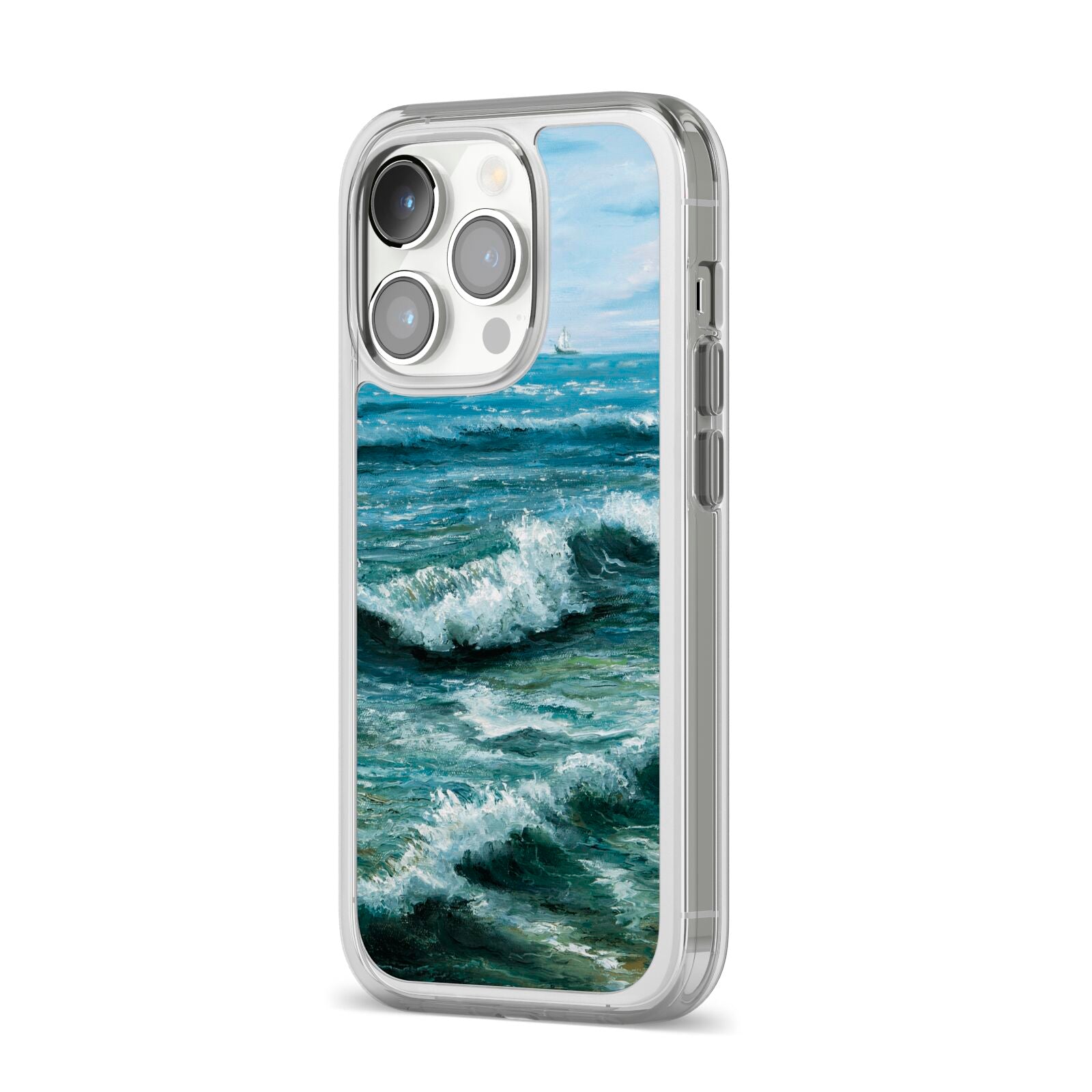 Ocean Brush Stroke iPhone 14 Pro Clear Tough Case Silver Angled Image