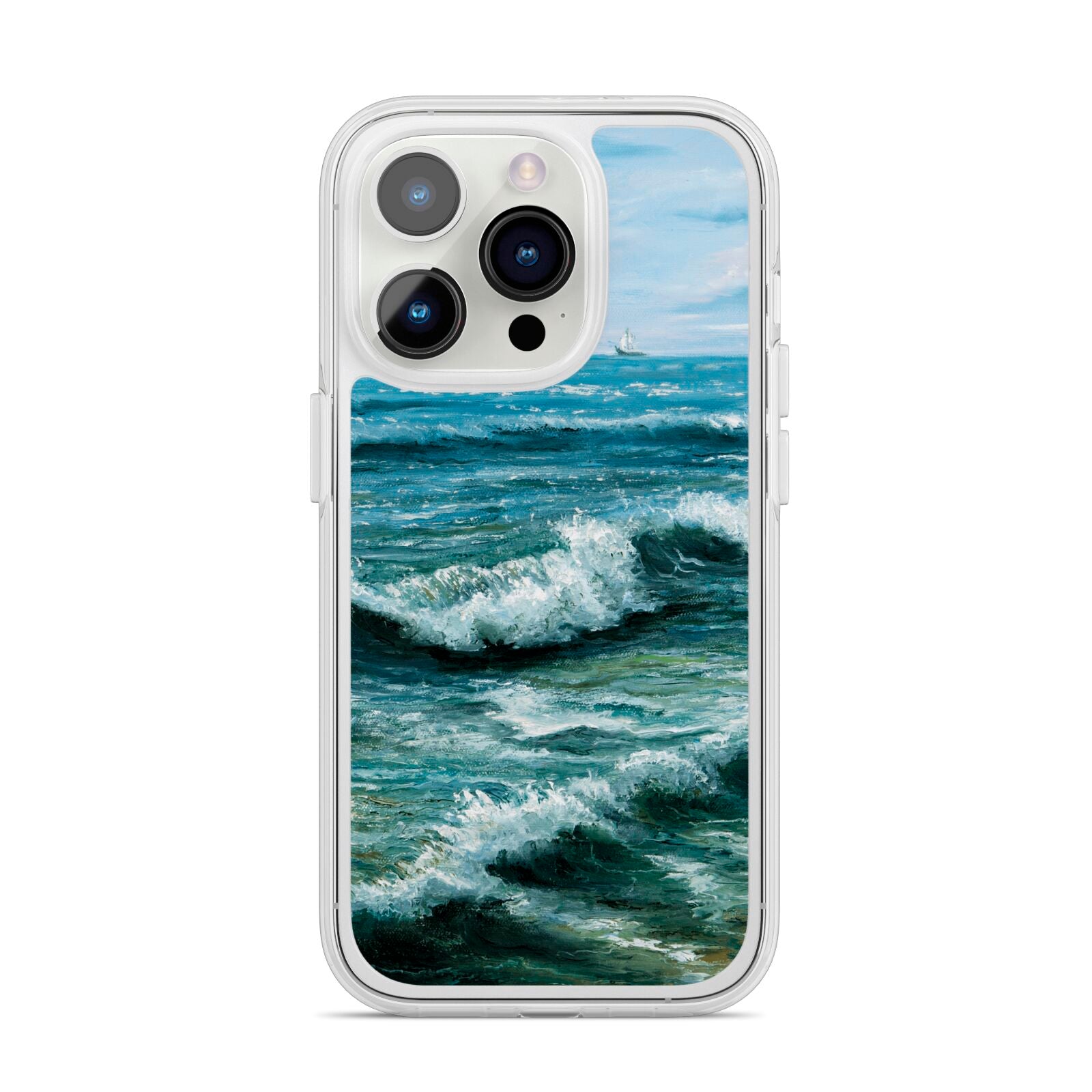 Ocean Brush Stroke iPhone 14 Pro Clear Tough Case Silver