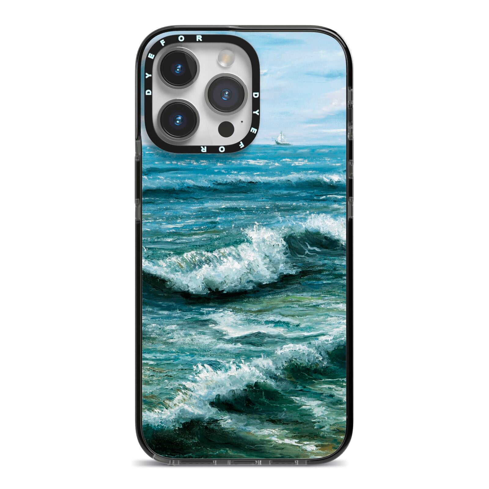 Ocean Brush Stroke iPhone 14 Pro Max Black Impact Case on Silver phone