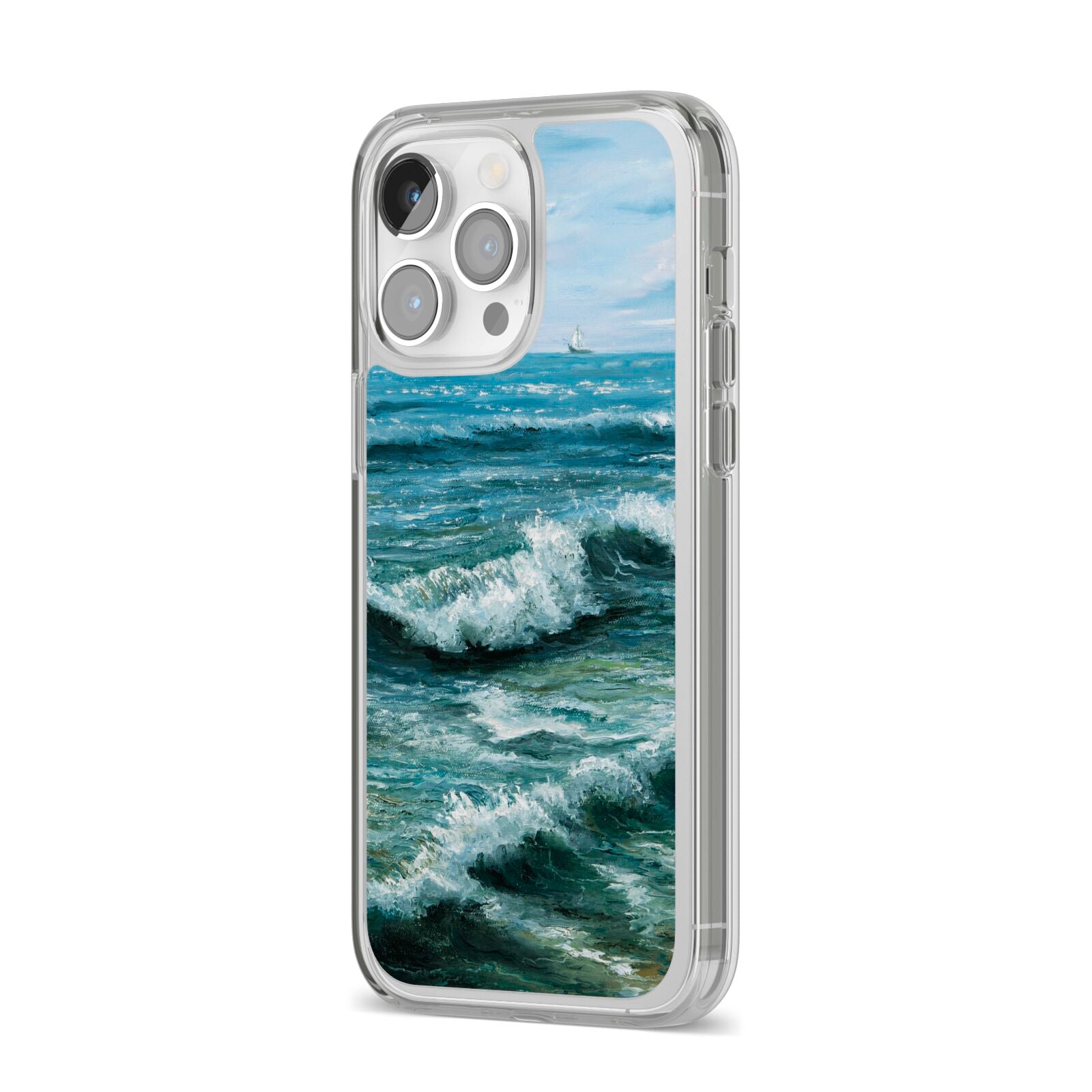 Ocean Brush Stroke iPhone 14 Pro Max Clear Tough Case Silver Angled Image