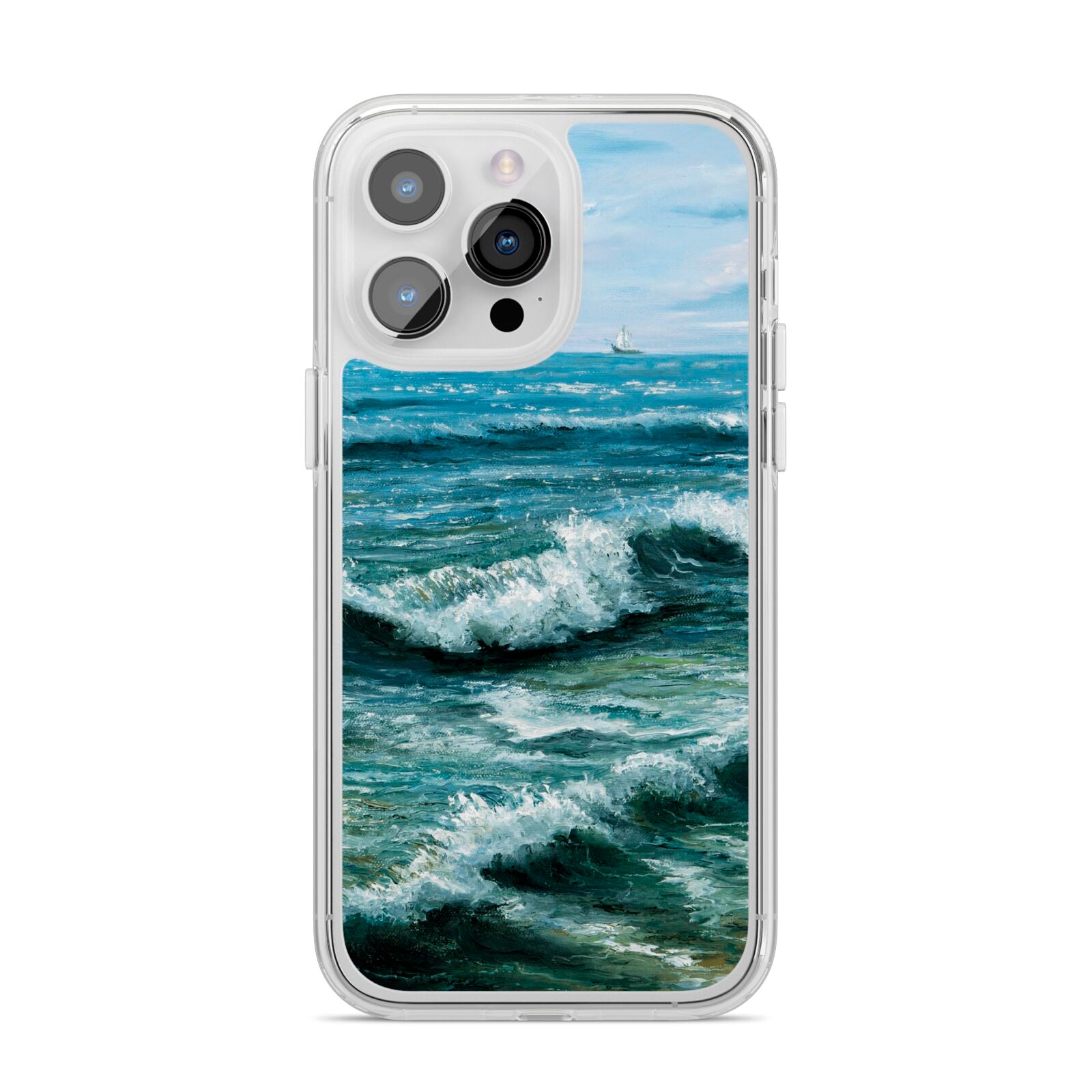 Ocean Brush Stroke iPhone 14 Pro Max Clear Tough Case Silver