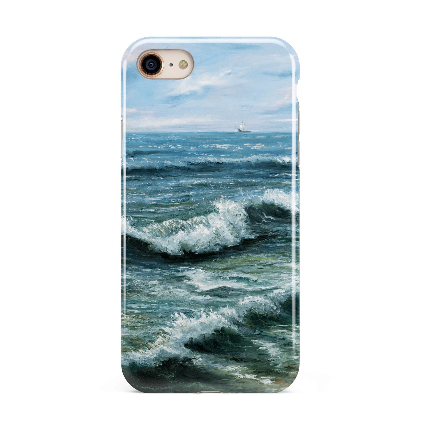 Ocean Brush Stroke iPhone 8 3D Tough Case on Gold Phone