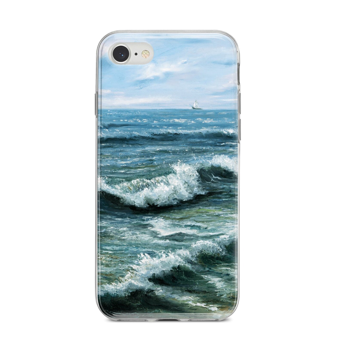 Ocean Brush Stroke iPhone 8 Bumper Case on Silver iPhone