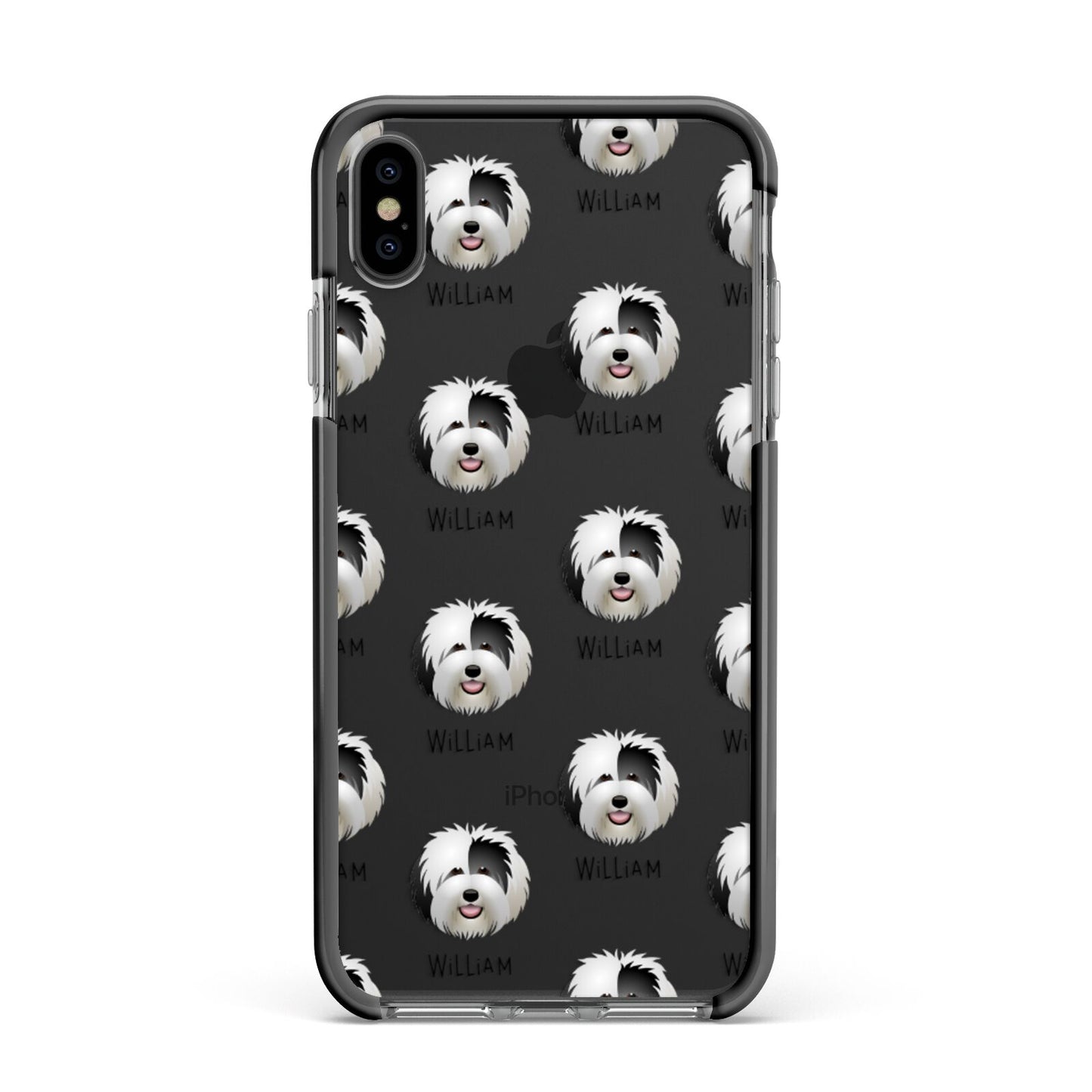 Old English Sheepdog Icon with Name Apple iPhone Xs Max Impact Case Black Edge on Black Phone