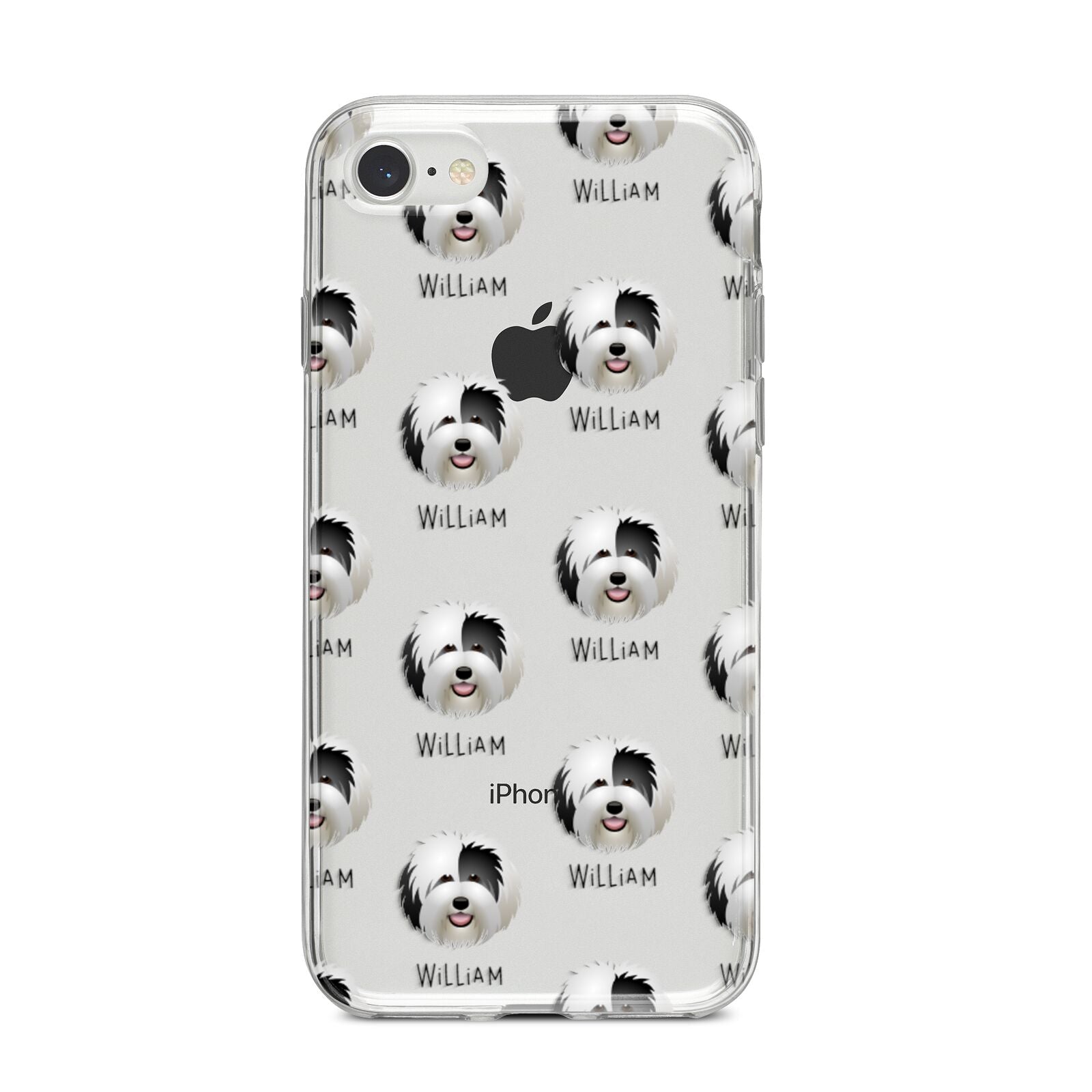 Old English Sheepdog Icon with Name iPhone 8 Bumper Case on Silver iPhone