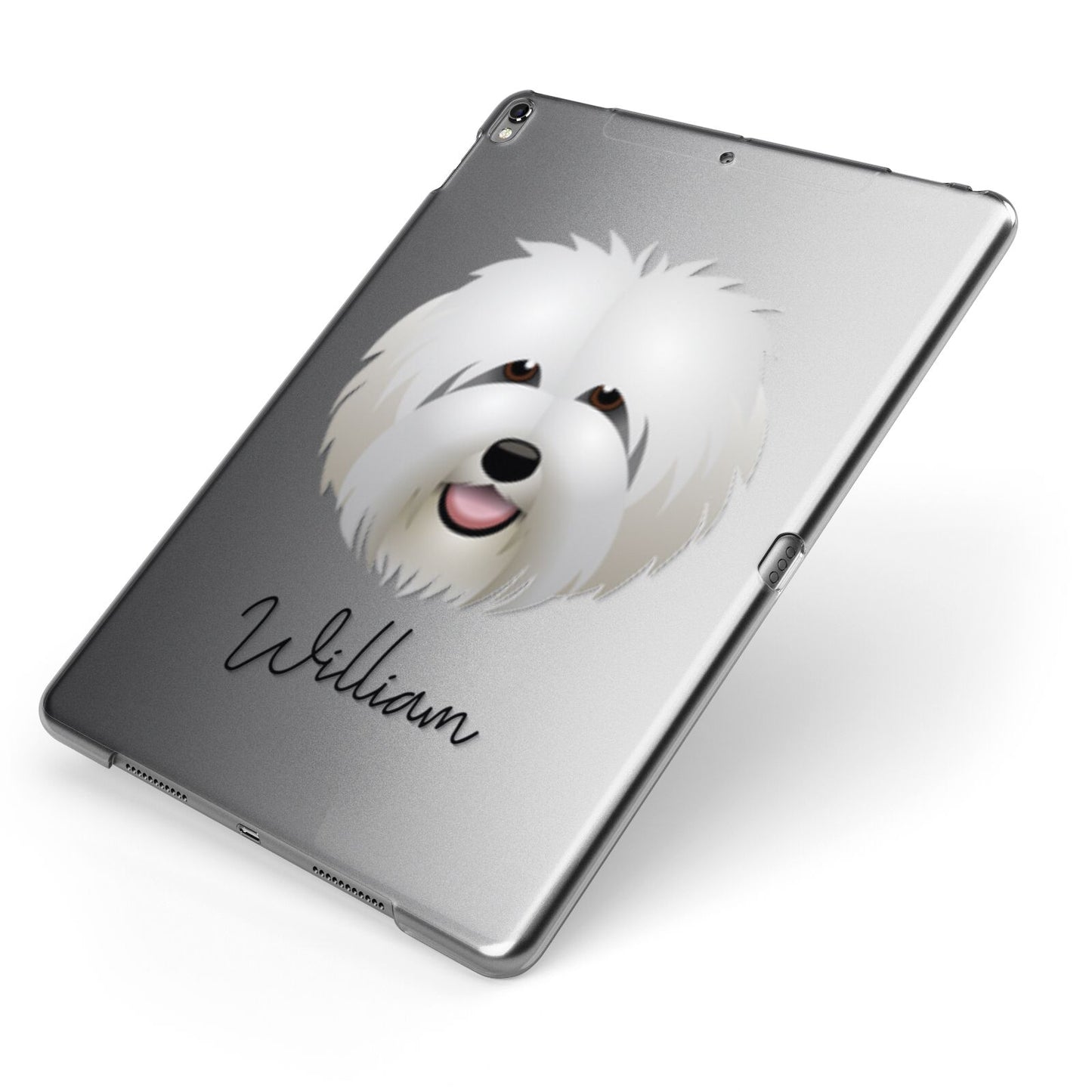 Old English Sheepdog Personalised Apple iPad Case on Grey iPad Side View