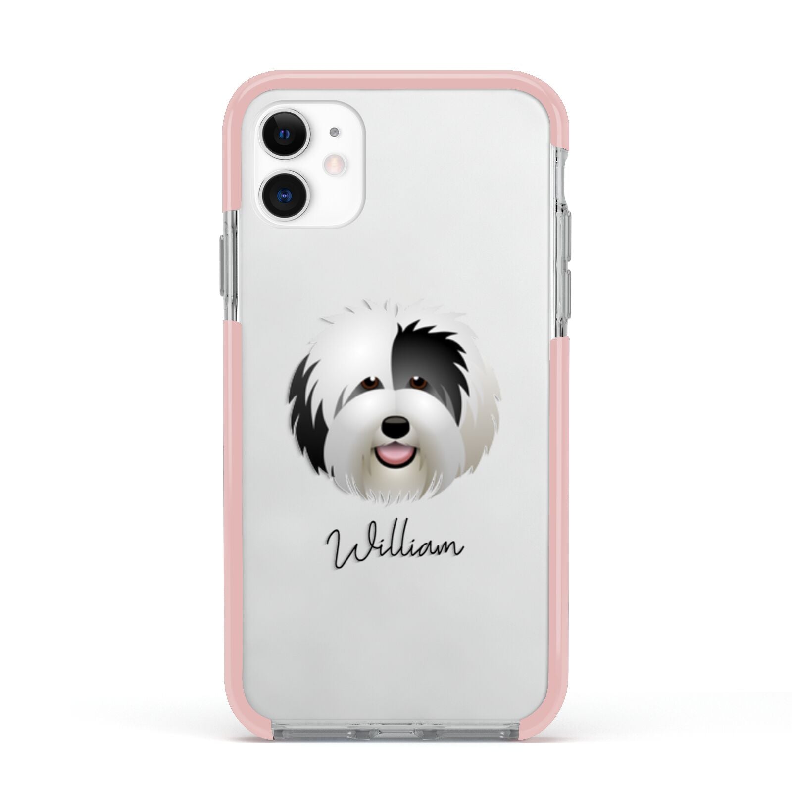 Old English Sheepdog Personalised Apple iPhone 11 in White with Pink Impact Case