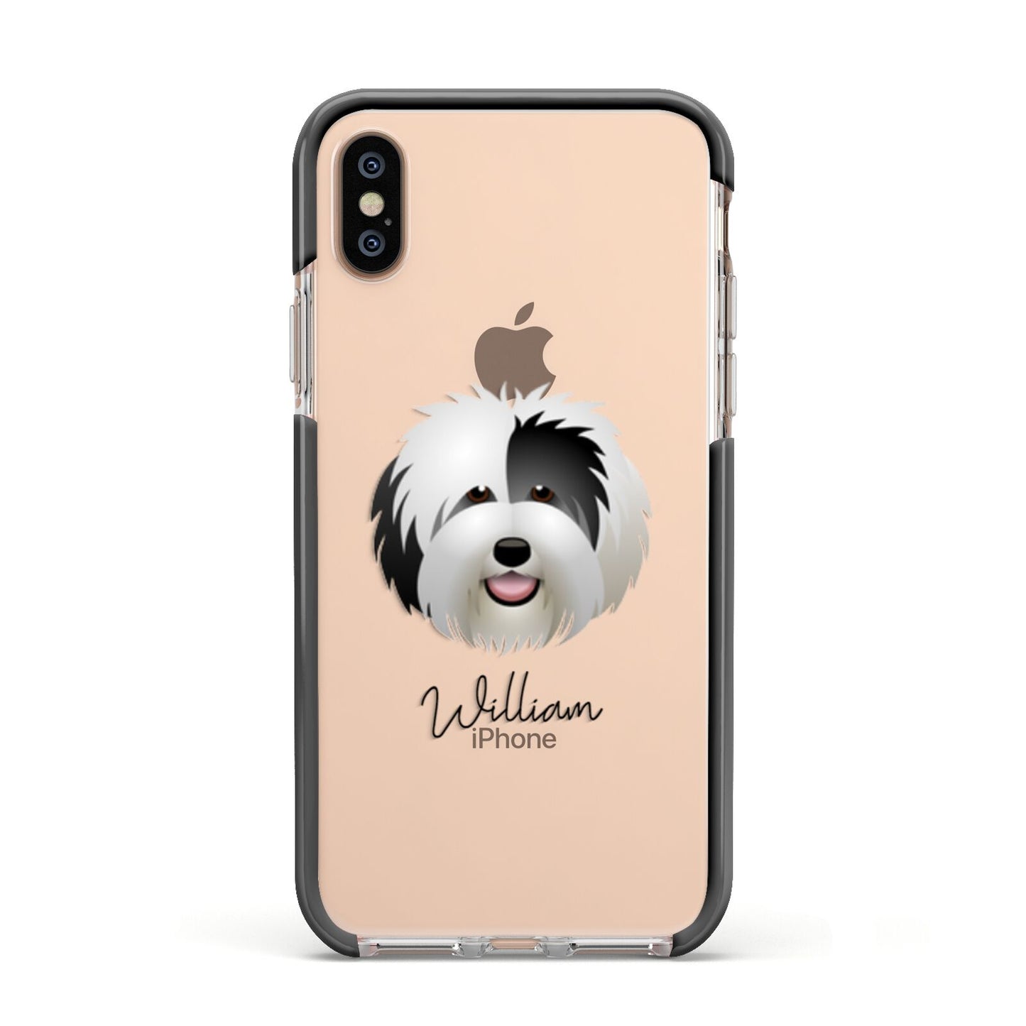 Old English Sheepdog Personalised Apple iPhone Xs Impact Case Black Edge on Gold Phone