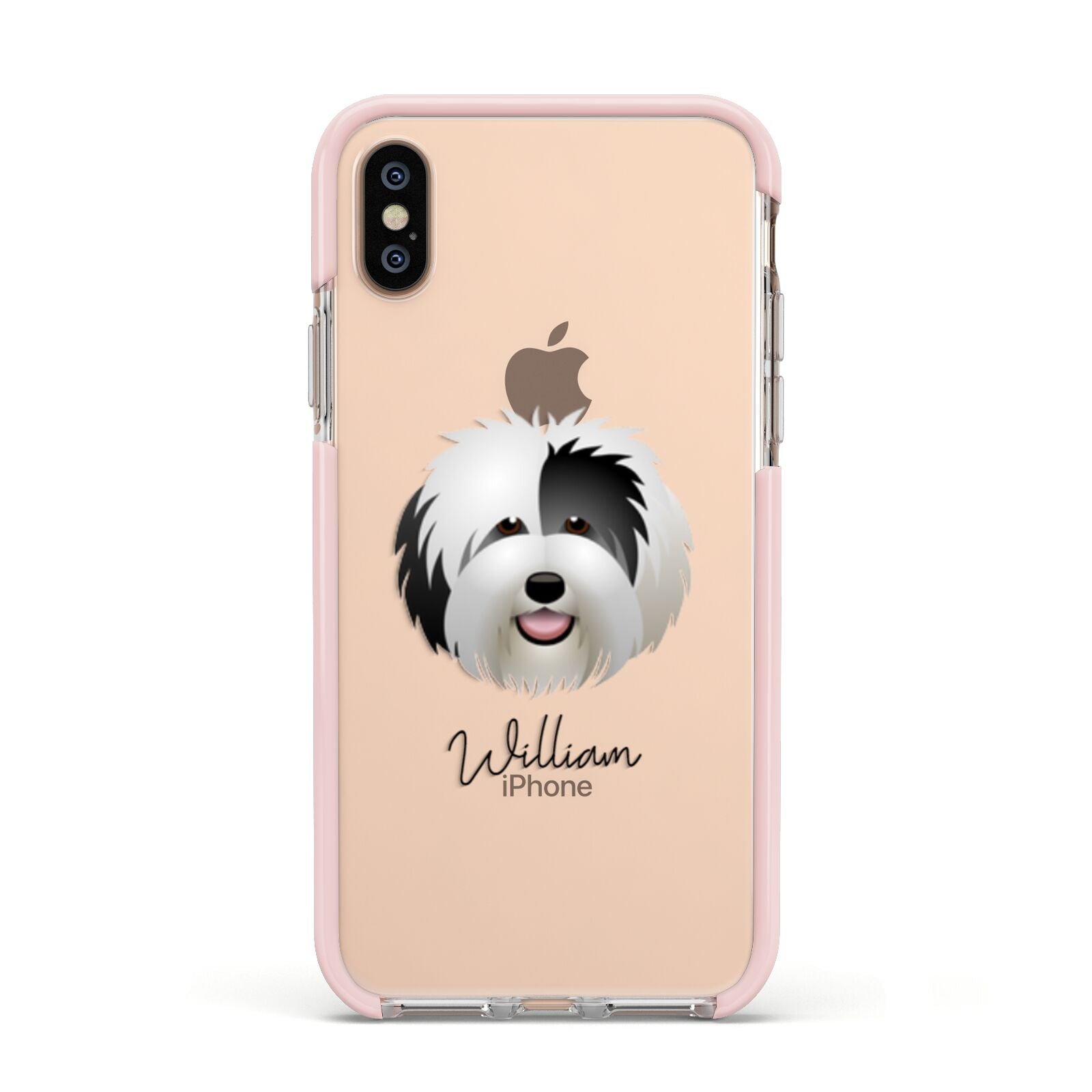 Old English Sheepdog Personalised Apple iPhone Xs Impact Case Pink Edge on Gold Phone