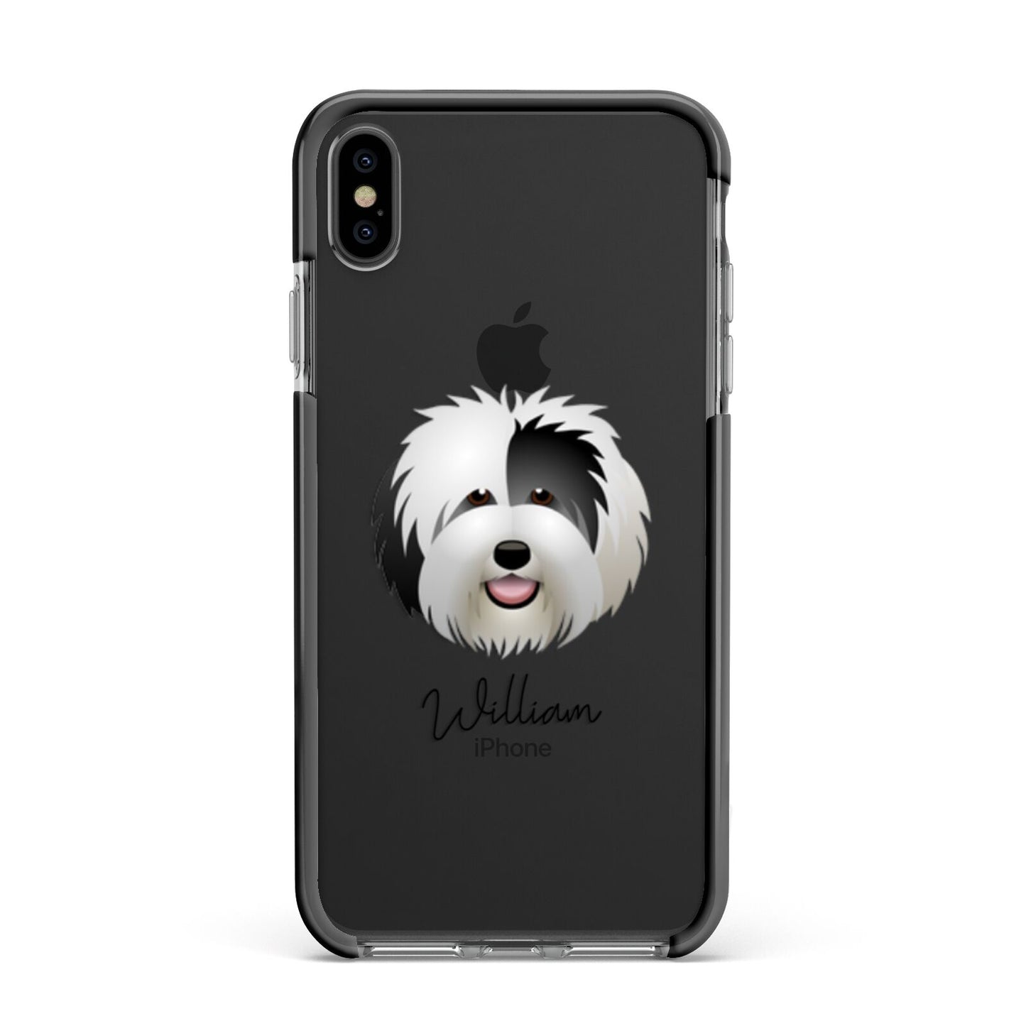 Old English Sheepdog Personalised Apple iPhone Xs Max Impact Case Black Edge on Black Phone