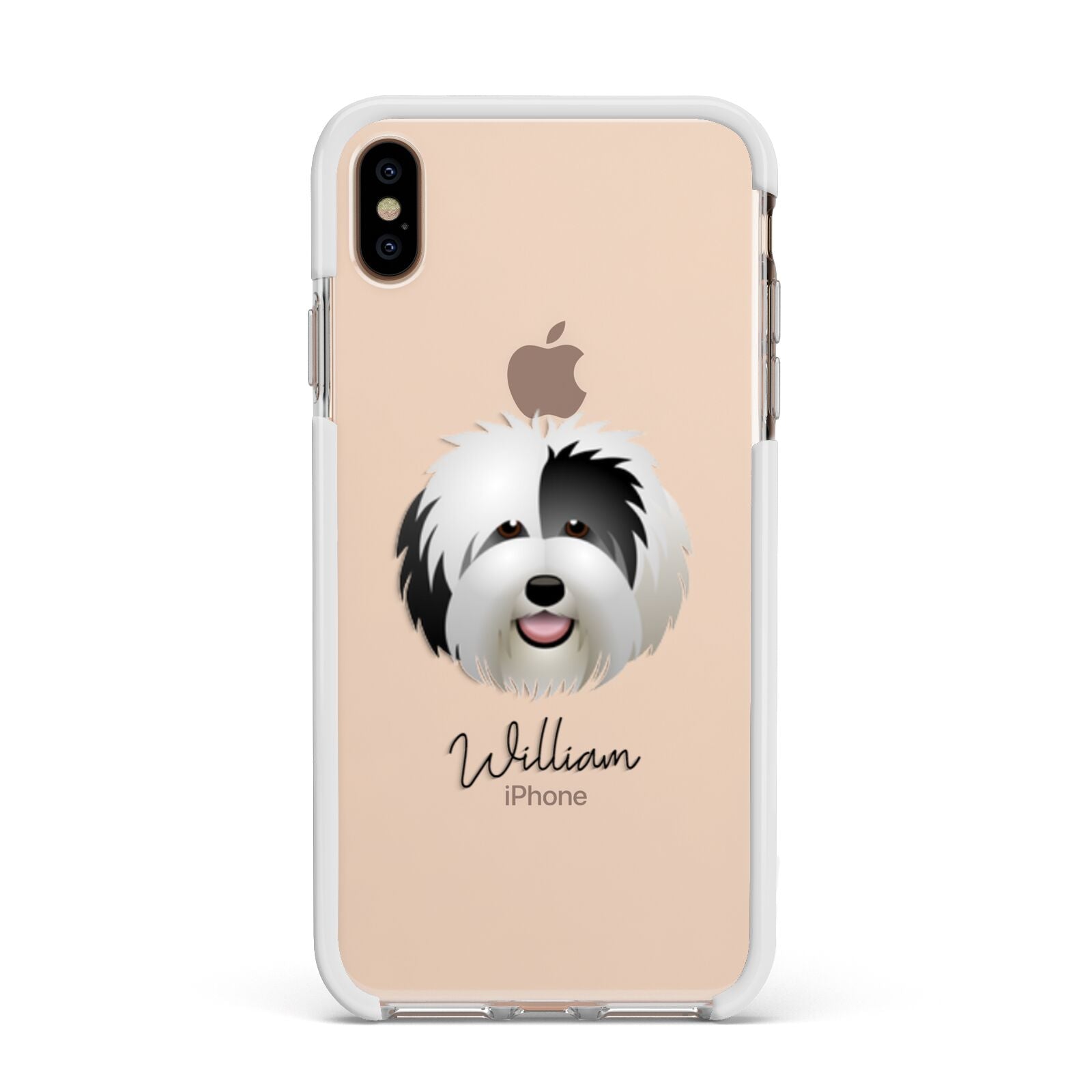 Old English Sheepdog Personalised Apple iPhone Xs Max Impact Case White Edge on Gold Phone