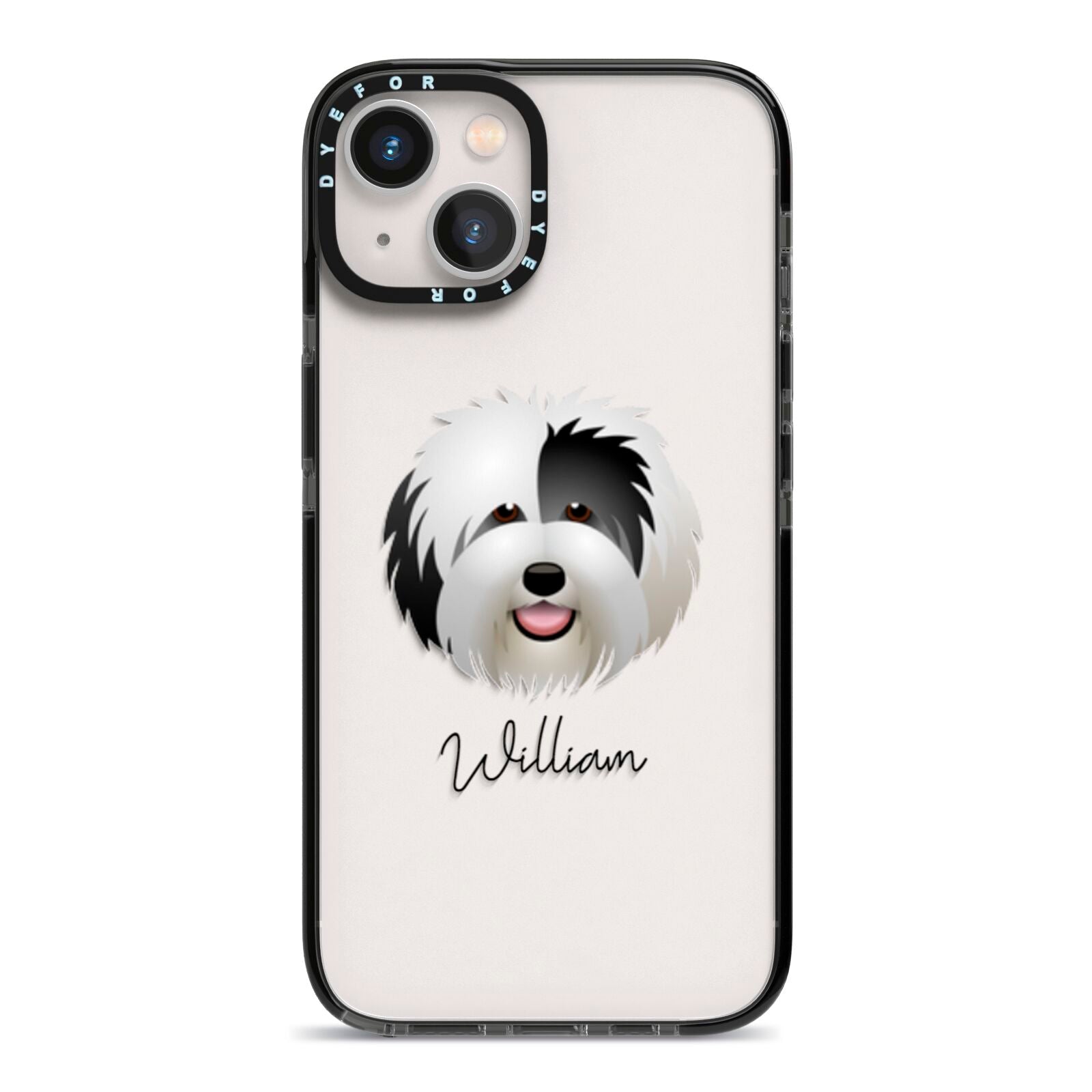 Old English Sheepdog Personalised iPhone 13 Black Impact Case on Silver phone