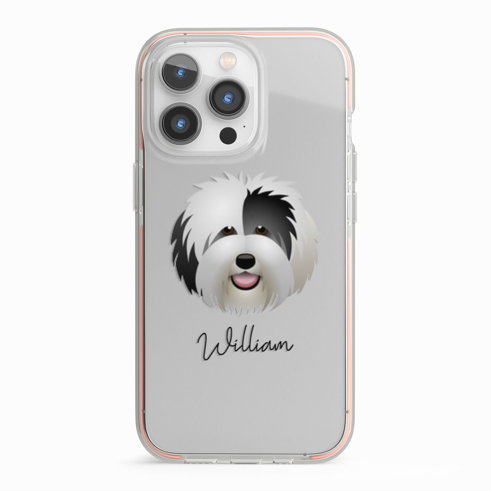 Old English Sheepdog Personalised iPhone 13 Pro TPU Impact Case with Pink Edges