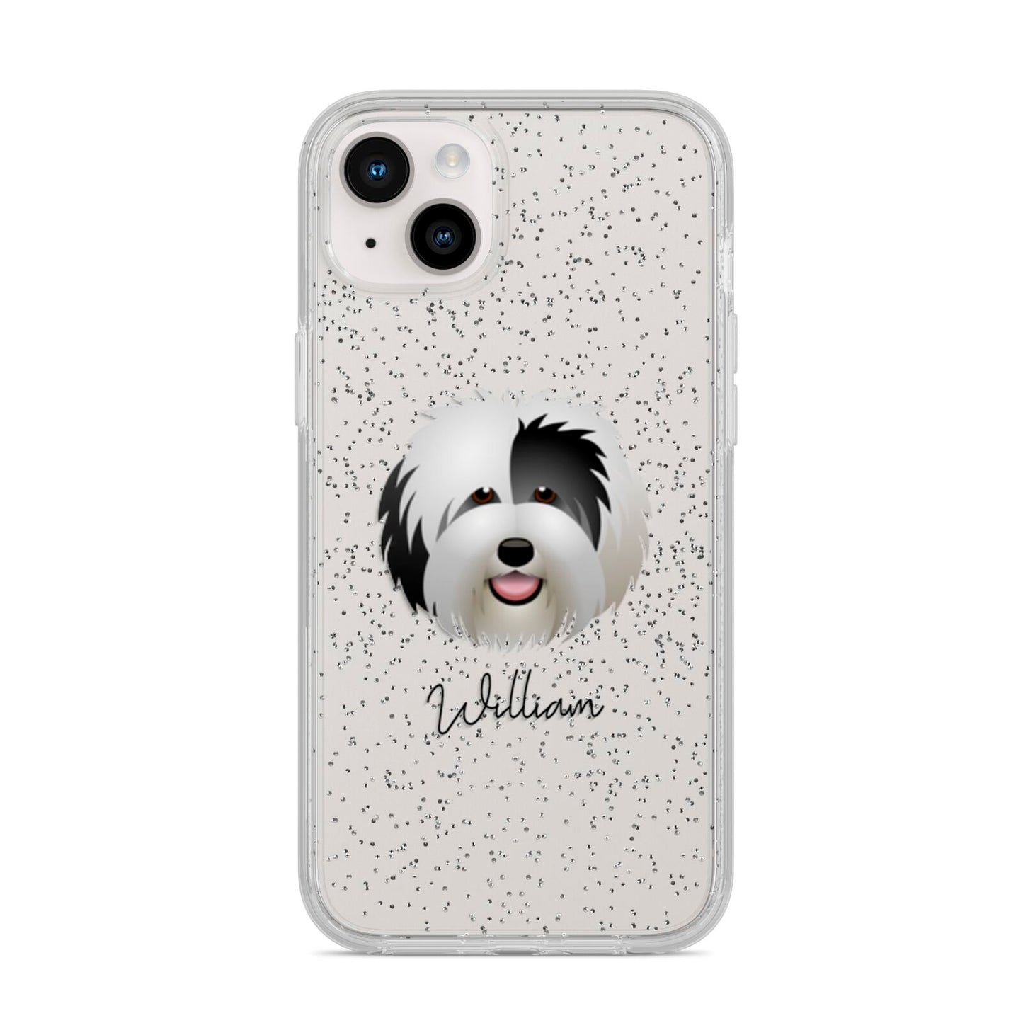 Old English Sheepdog Personalised iPhone 14 Plus Glitter Tough Case Starlight