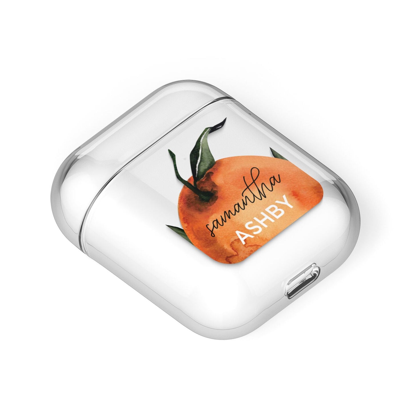 Orange Blossom Personalised Name AirPods Case Laid Flat