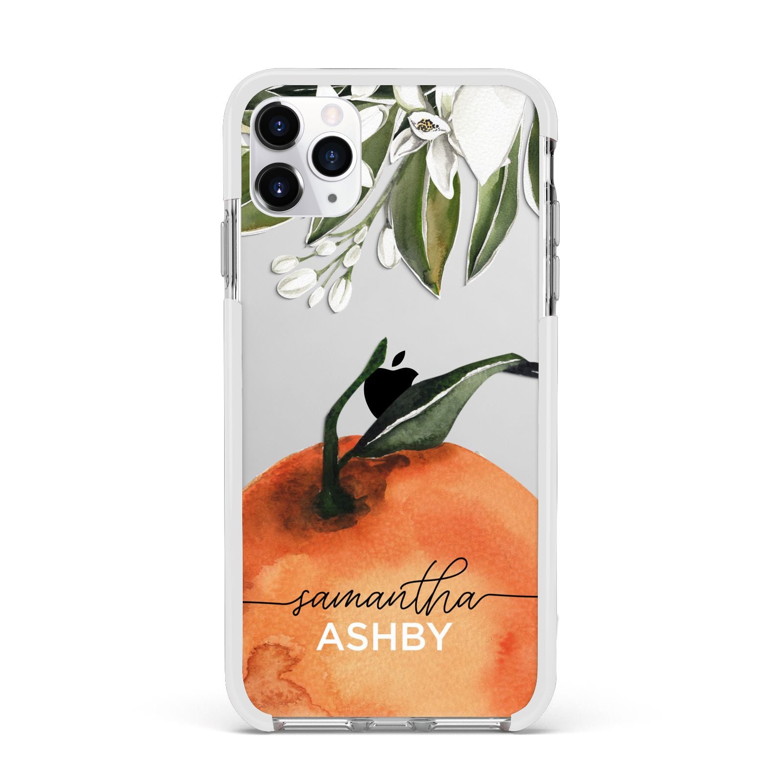 Orange Blossom Personalised Name Apple iPhone 11 Pro Max in Silver with White Impact Case