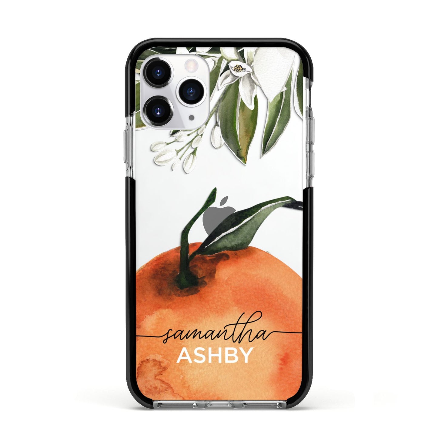 Orange Blossom Personalised Name Apple iPhone 11 Pro in Silver with Black Impact Case