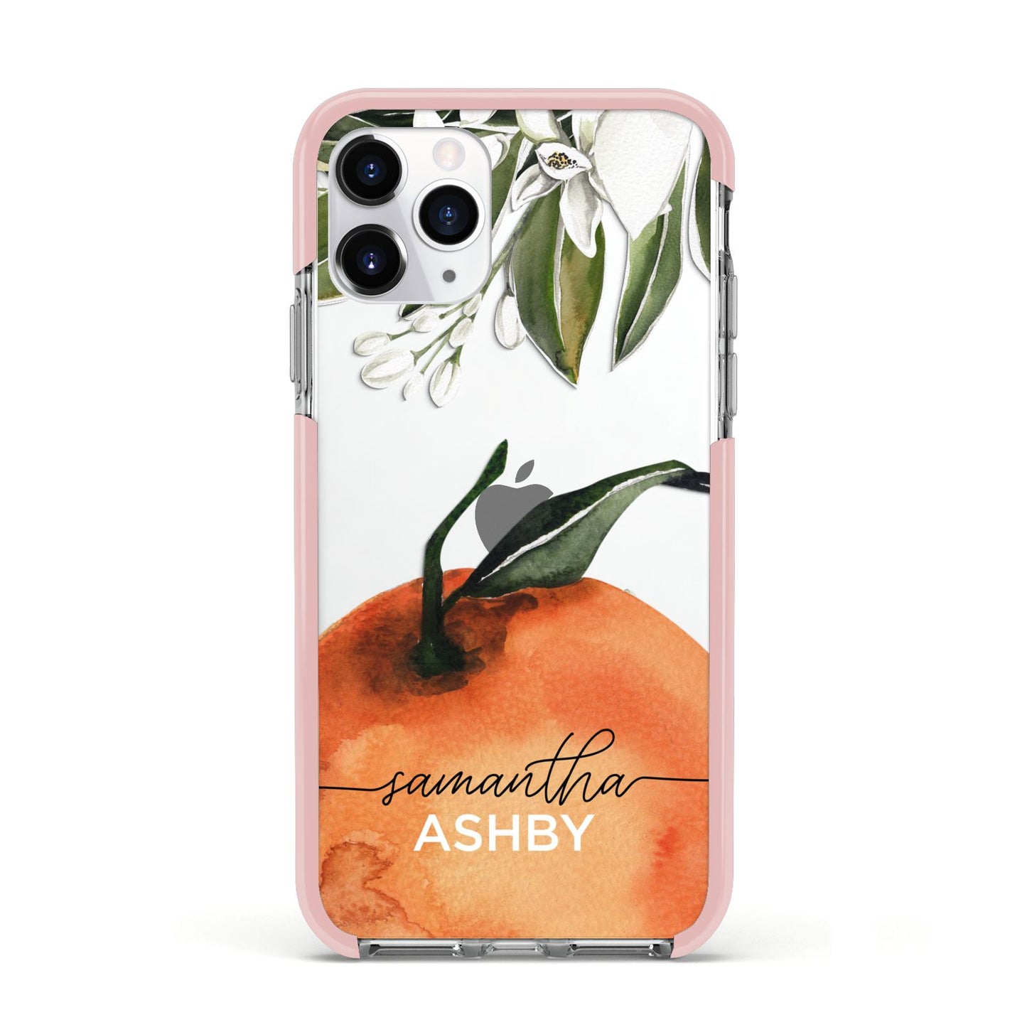 Orange Blossom Personalised Name Apple iPhone 11 Pro in Silver with Pink Impact Case