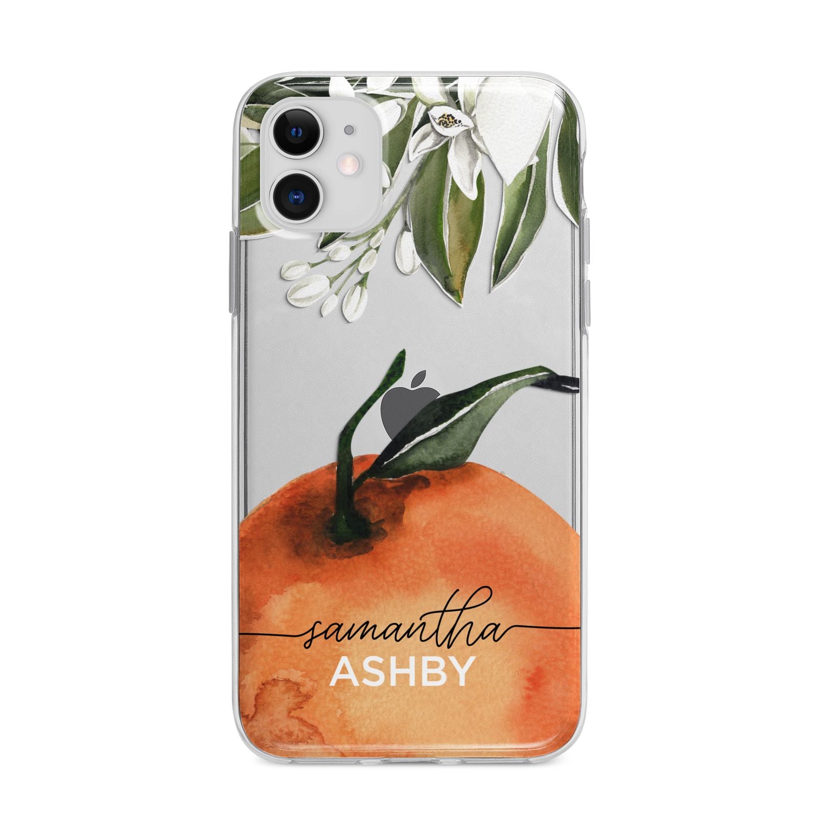 Orange Blossom Personalised Name Apple iPhone 11 in White with Bumper Case