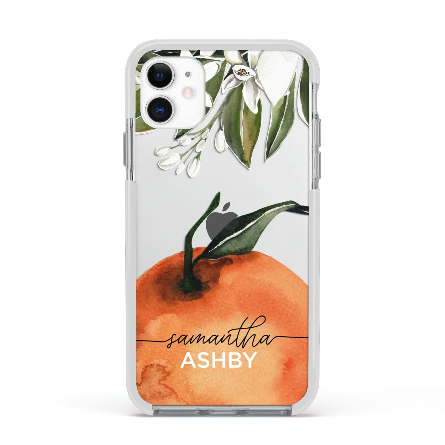 Orange Blossom Personalised Name Apple iPhone 11 in White with White Impact Case