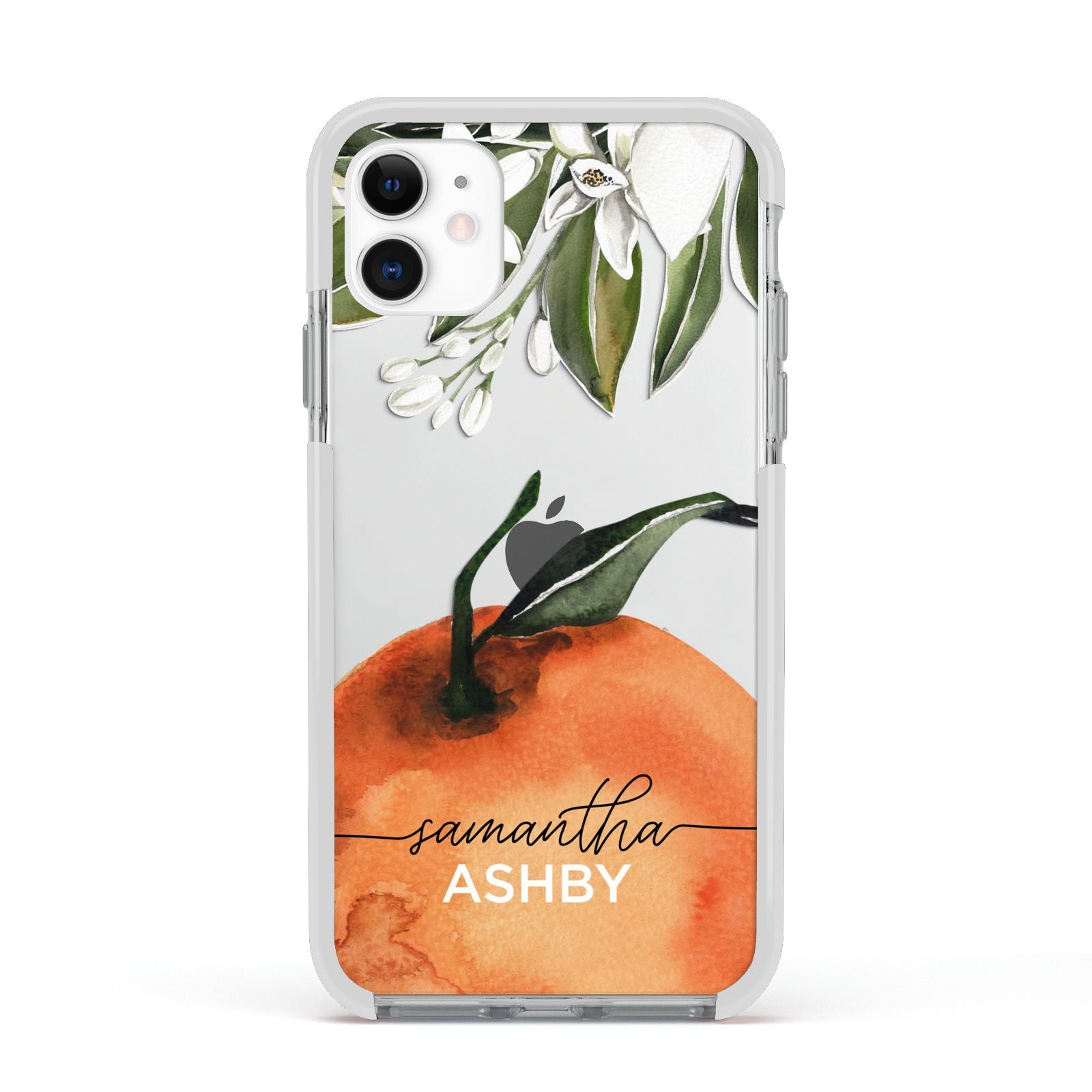 Orange Blossom Personalised Name Apple iPhone 11 in White with White Impact Case