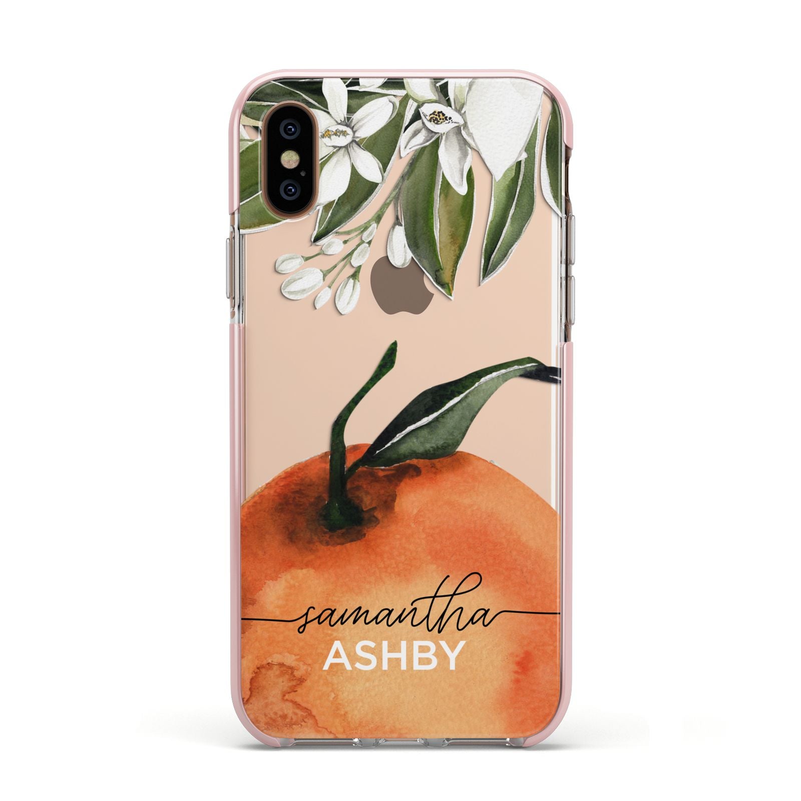 Orange Blossom Personalised Name Apple iPhone Xs Impact Case Pink Edge on Gold Phone