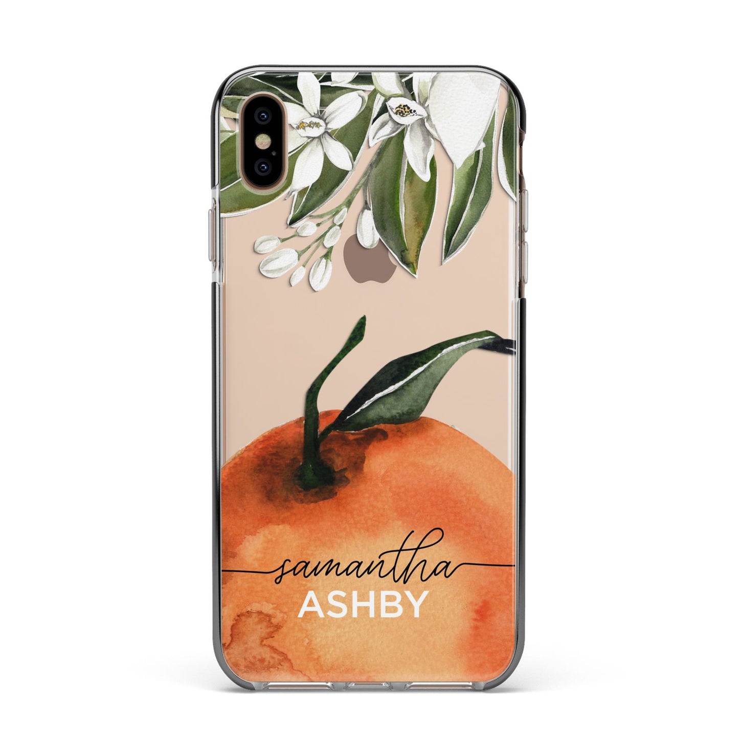 Orange Blossom Personalised Name Apple iPhone Xs Max Impact Case Black Edge on Gold Phone