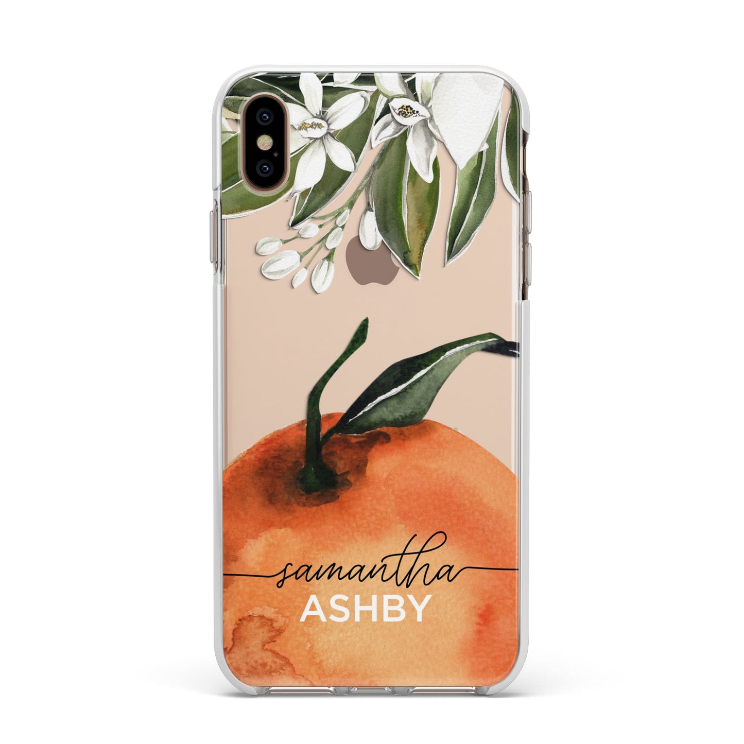 Orange Blossom Personalised Name Apple iPhone Xs Max Impact Case White Edge on Gold Phone