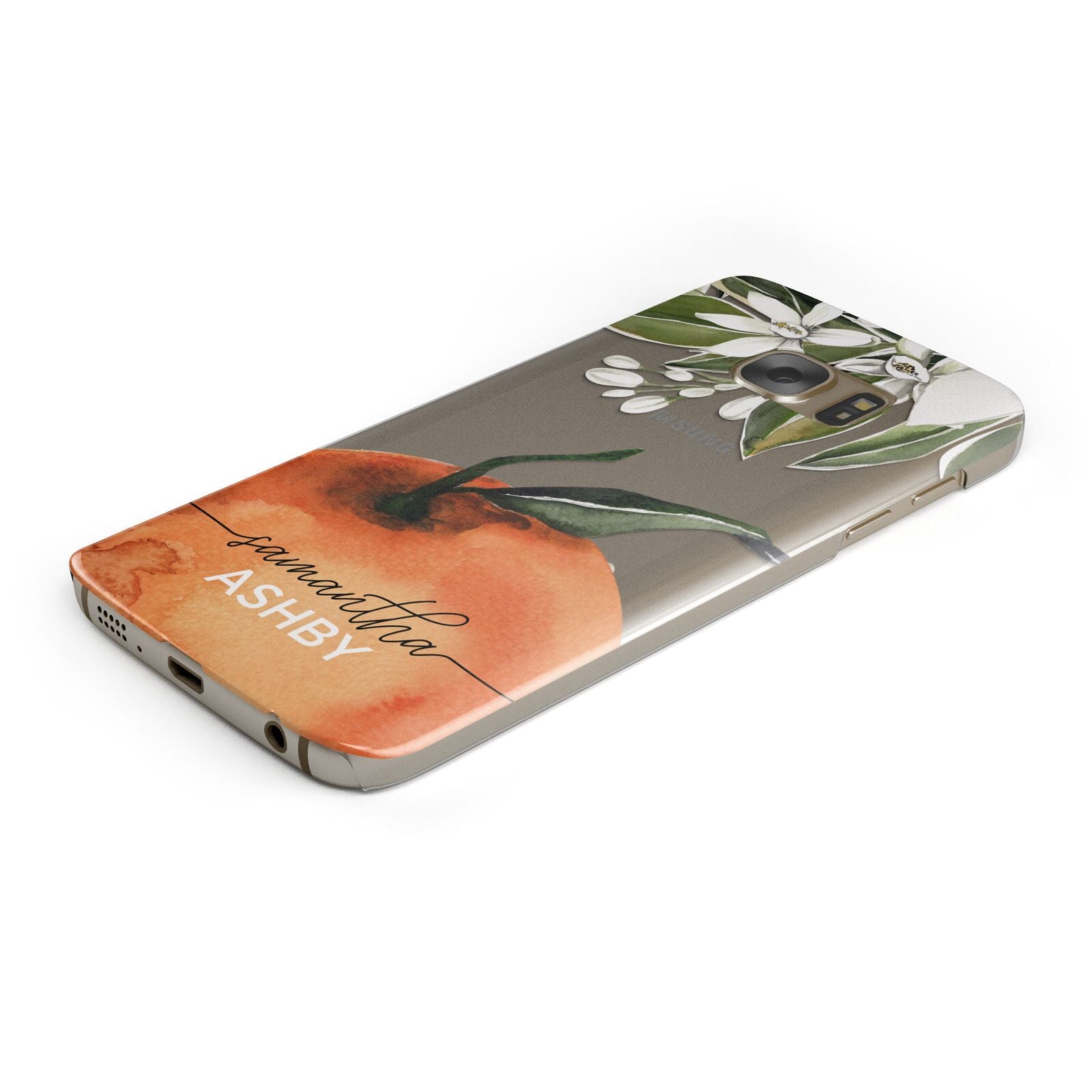 Orange Blossom Personalised Name Protective Samsung Galaxy Case Angled Image