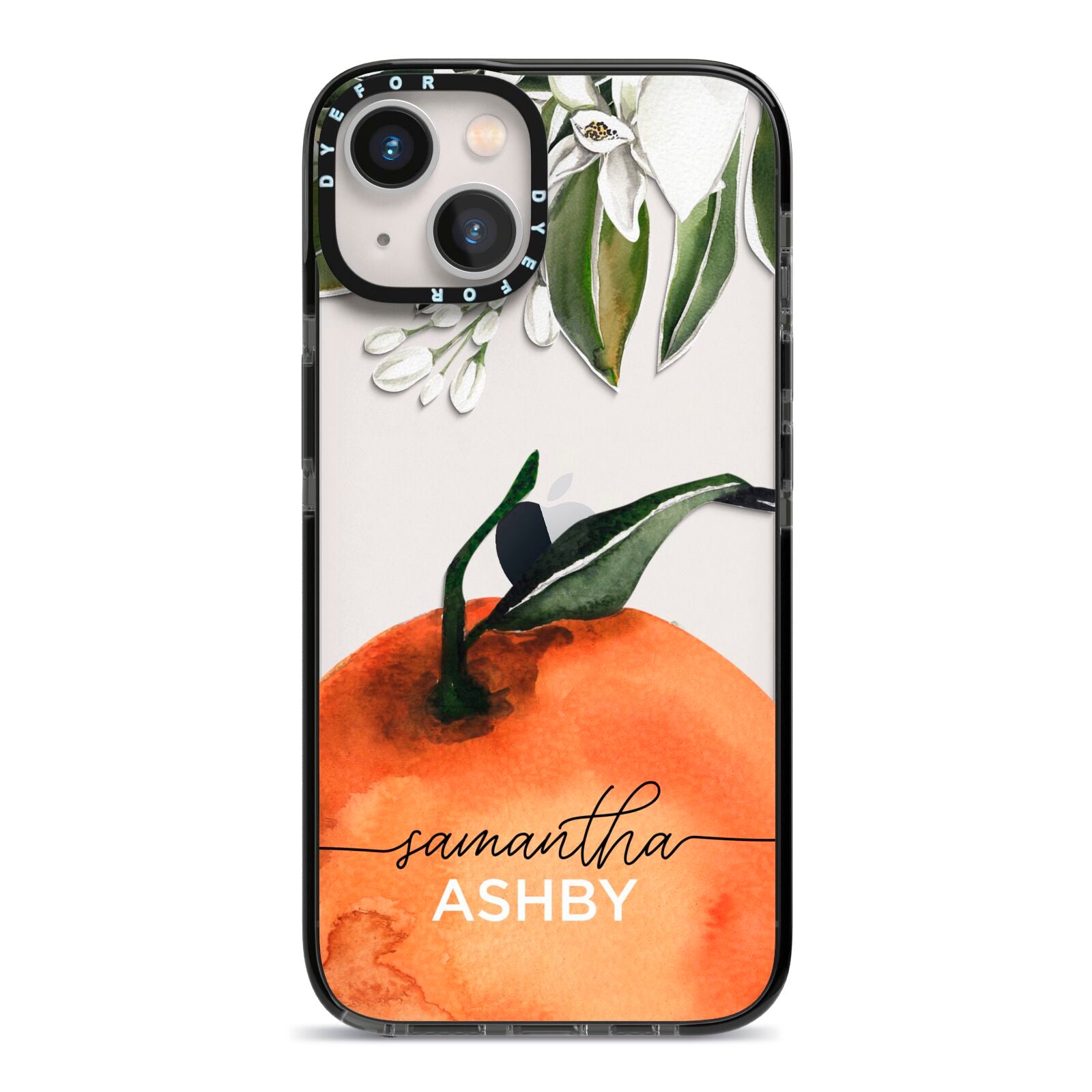 Orange Blossom Personalised Name iPhone 13 Black Impact Case on Silver phone