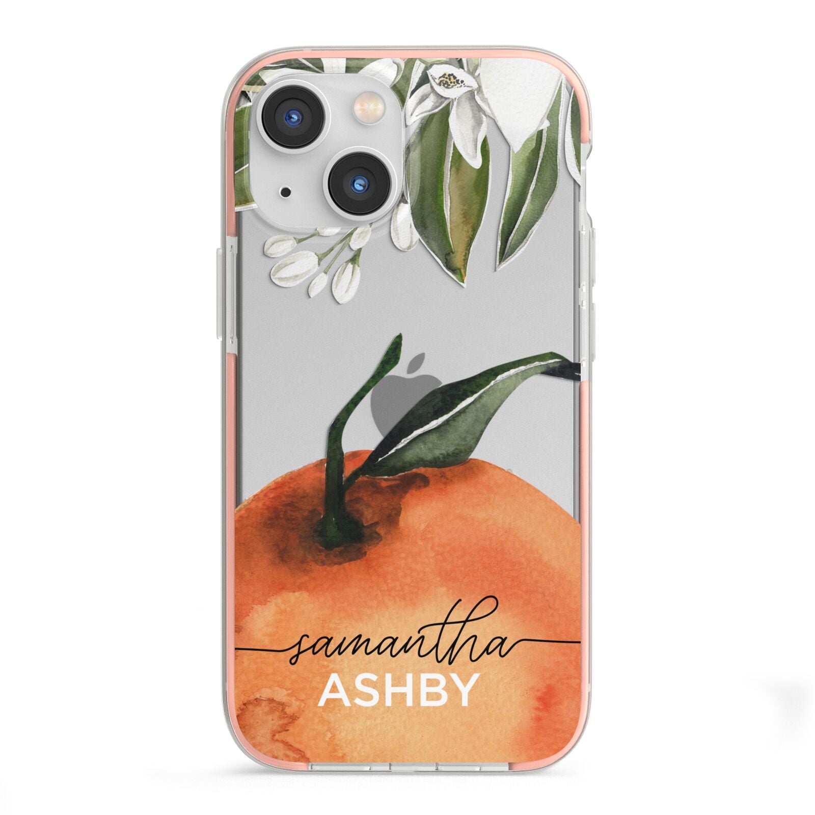 Orange Blossom Personalised Name iPhone 13 Mini TPU Impact Case with Pink Edges